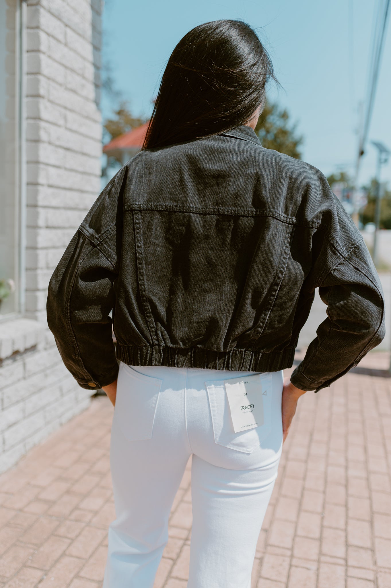 Black Ribbed Hem Denim Jacket