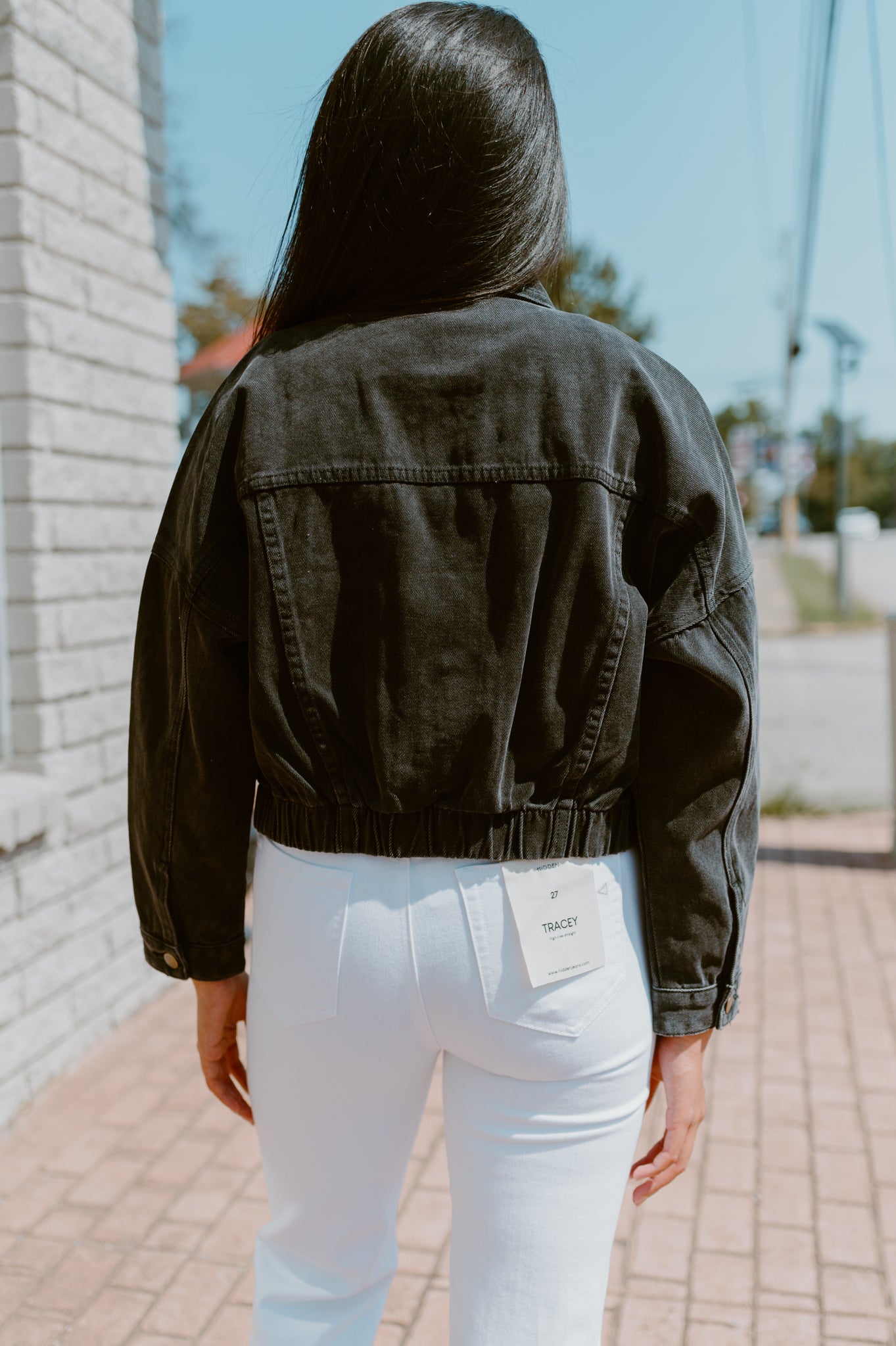 Black Ribbed Hem Denim Jacket