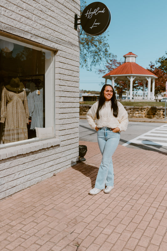 The Frankie Cable Knit Cropped Sweater | Cream