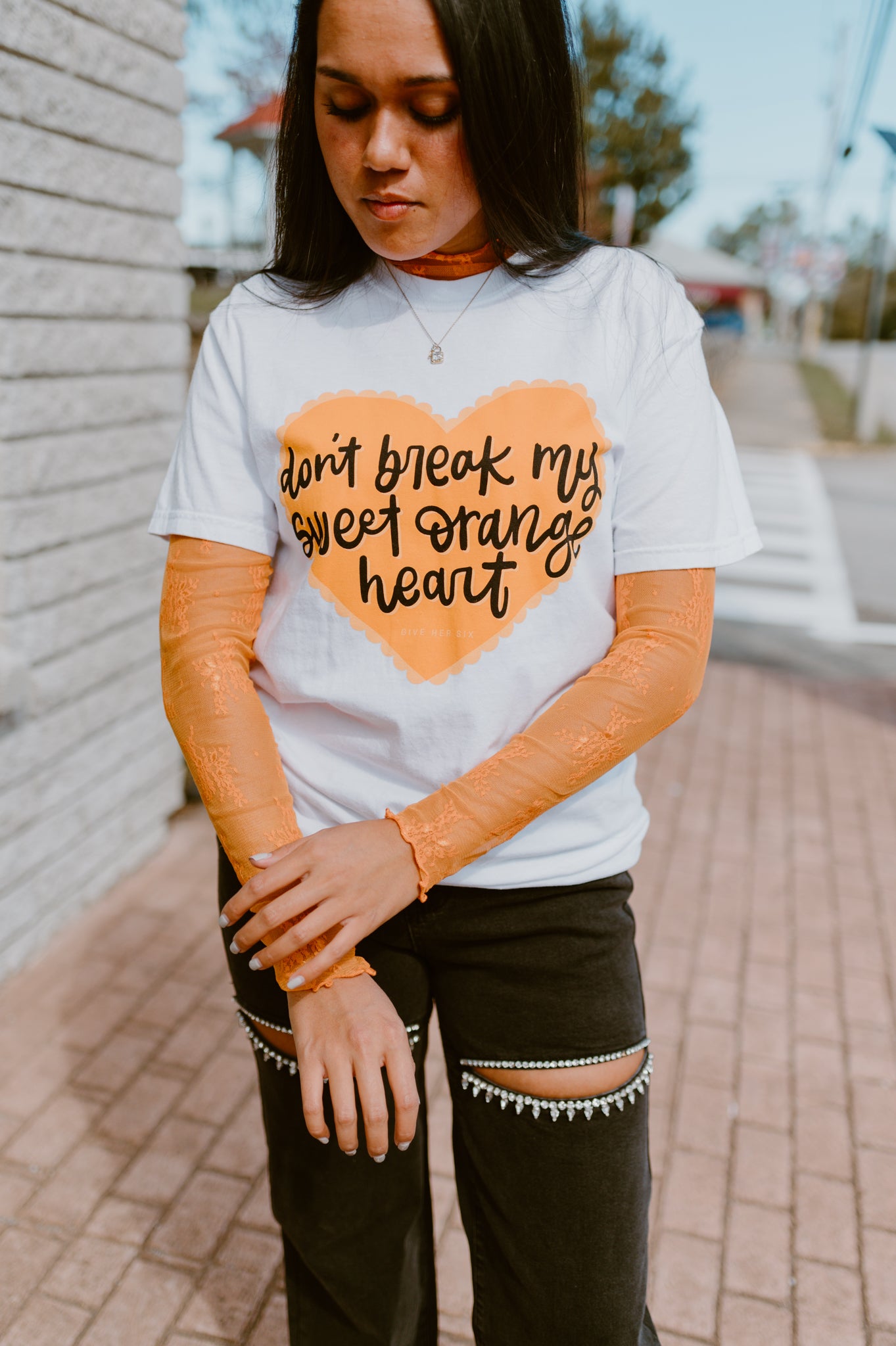 Orange Floral Lace Top