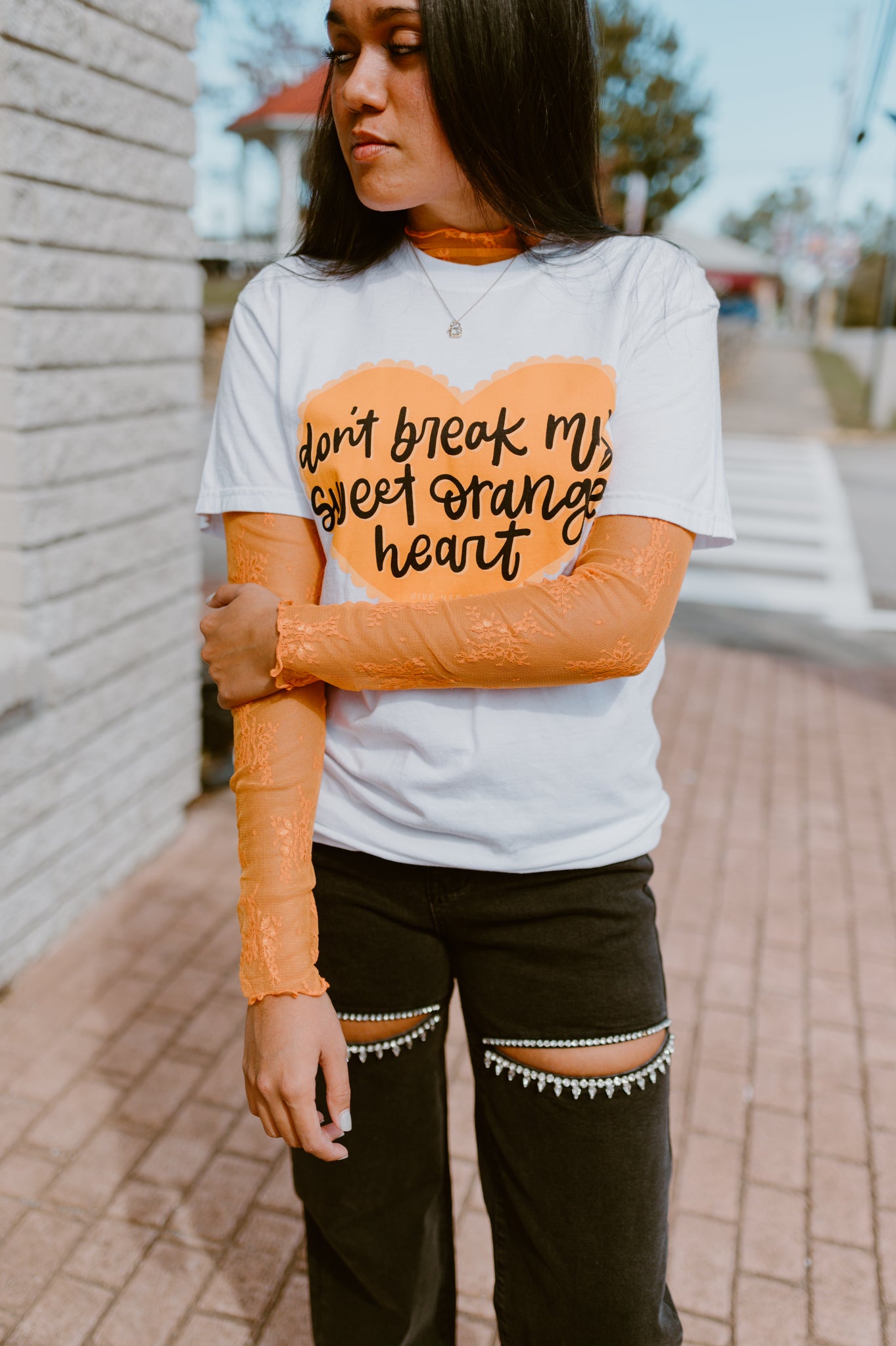 Orange Floral Lace Top