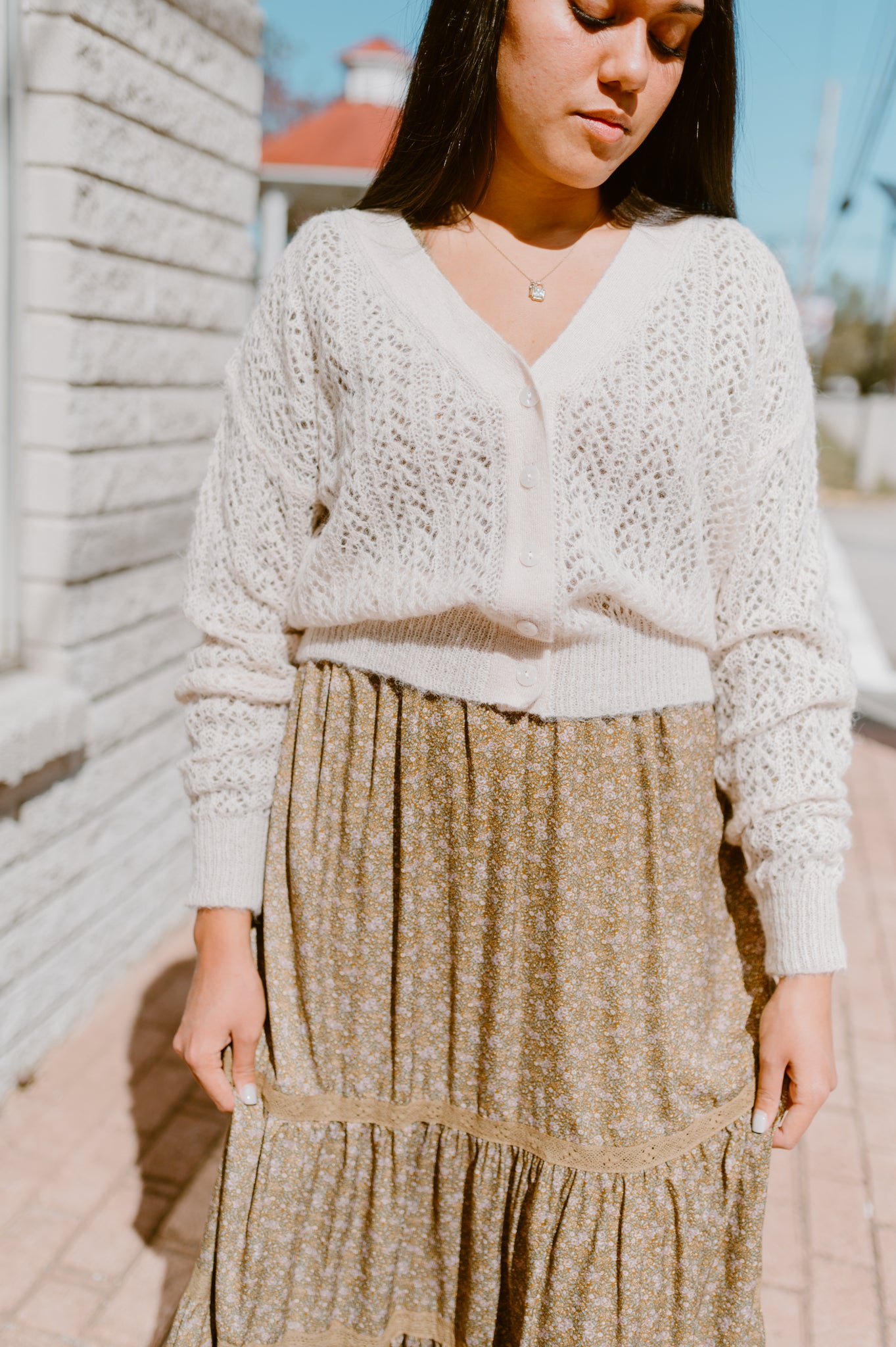 Delicate Lace Pattern Cardigan | Cream