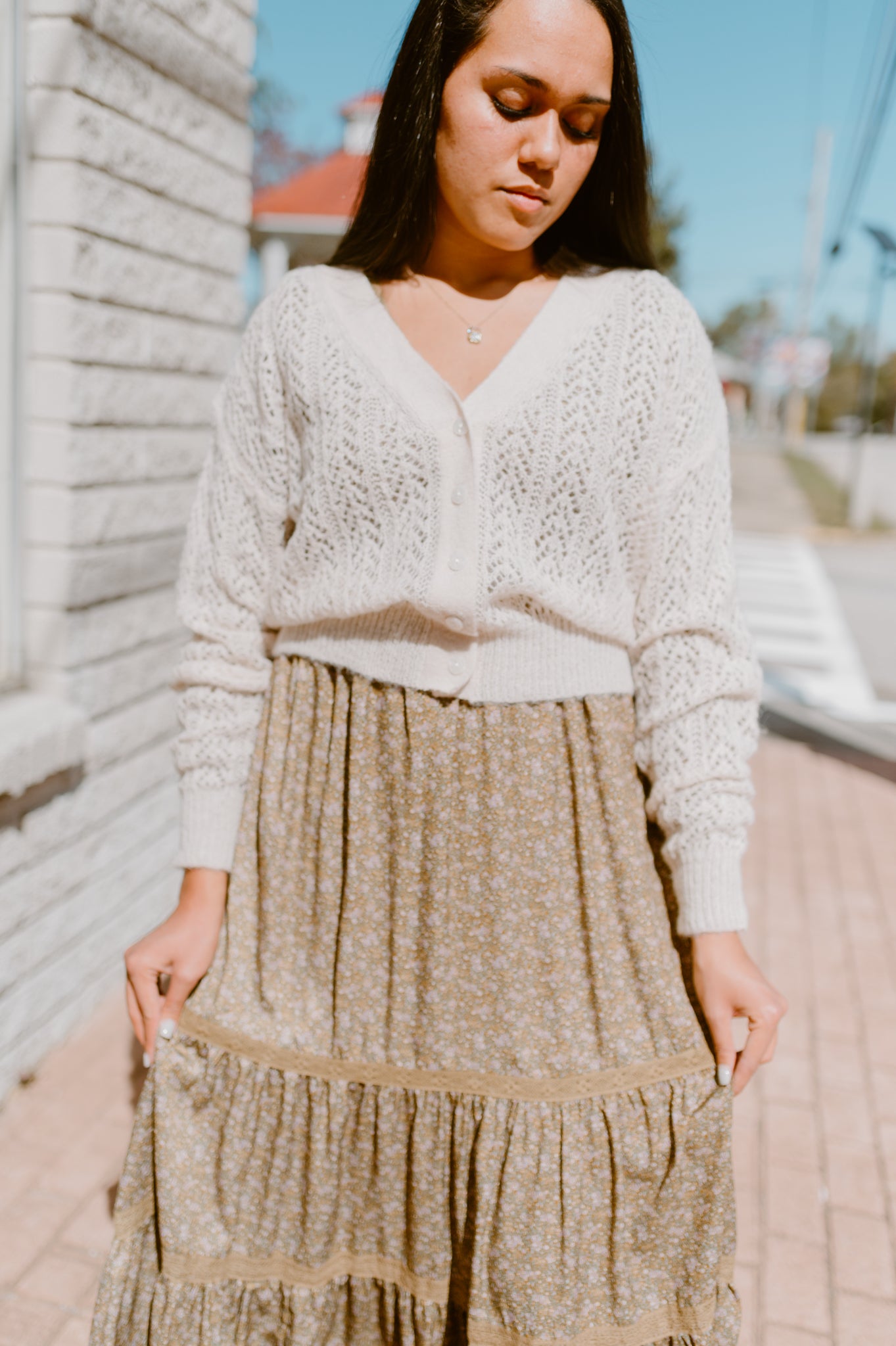 Delicate Lace Pattern Cardigan | Cream