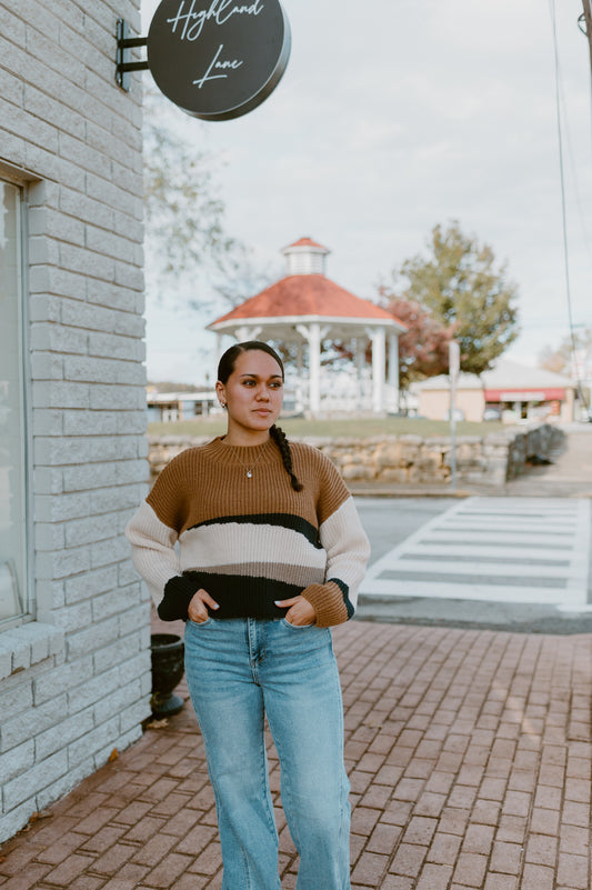 Maple Lane Colorblock Cropped Sweater