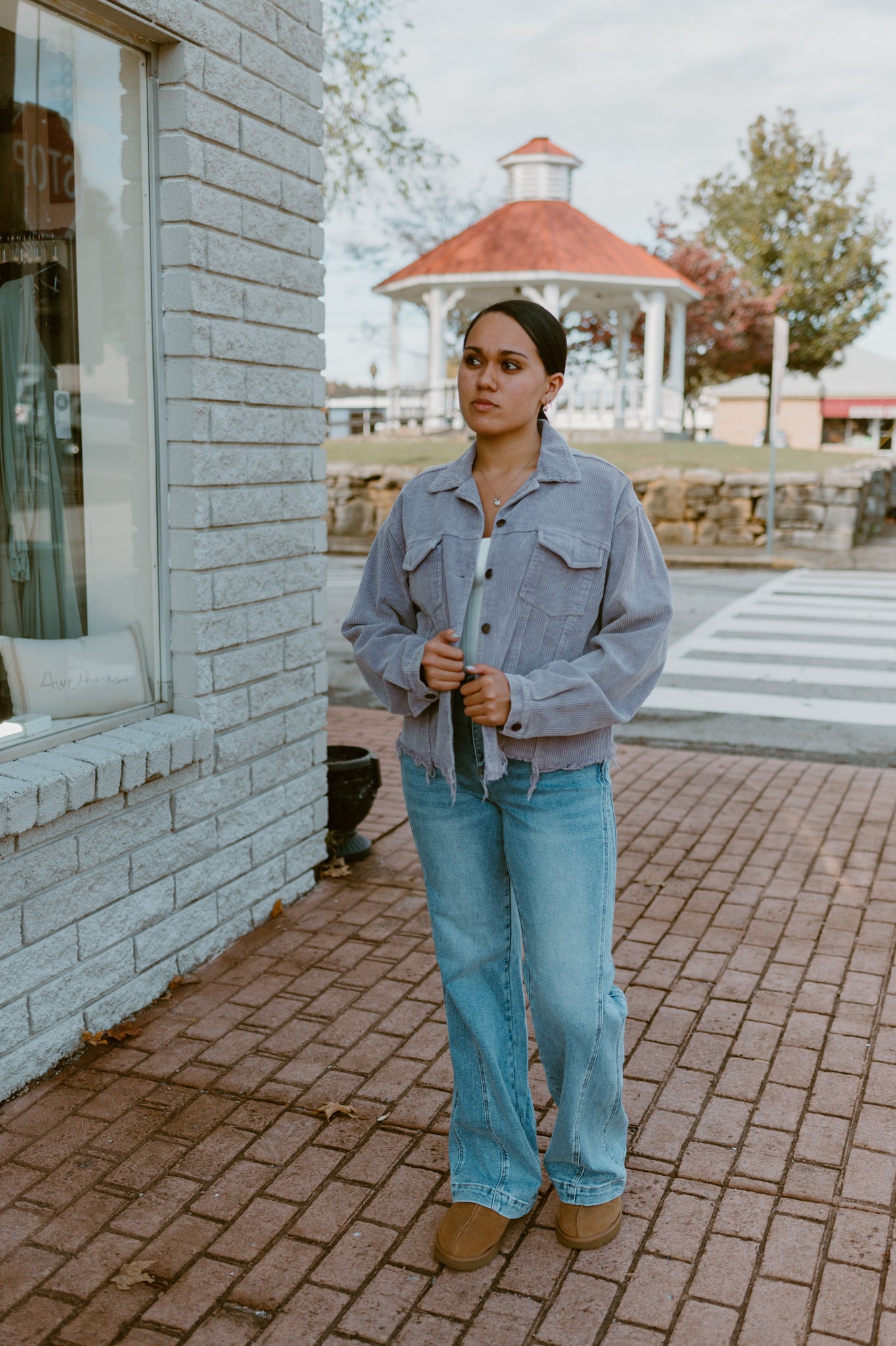 Raw Hem Button Down Corduroy Jacket with Pockets|Purple