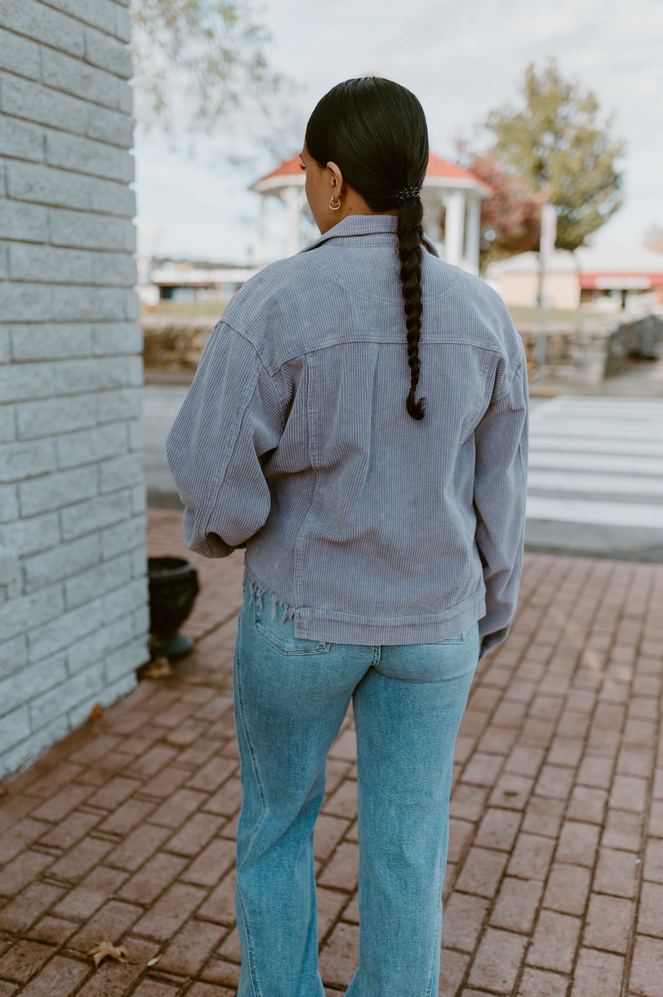 Raw Hem Button Down Corduroy Jacket with Pockets|Purple