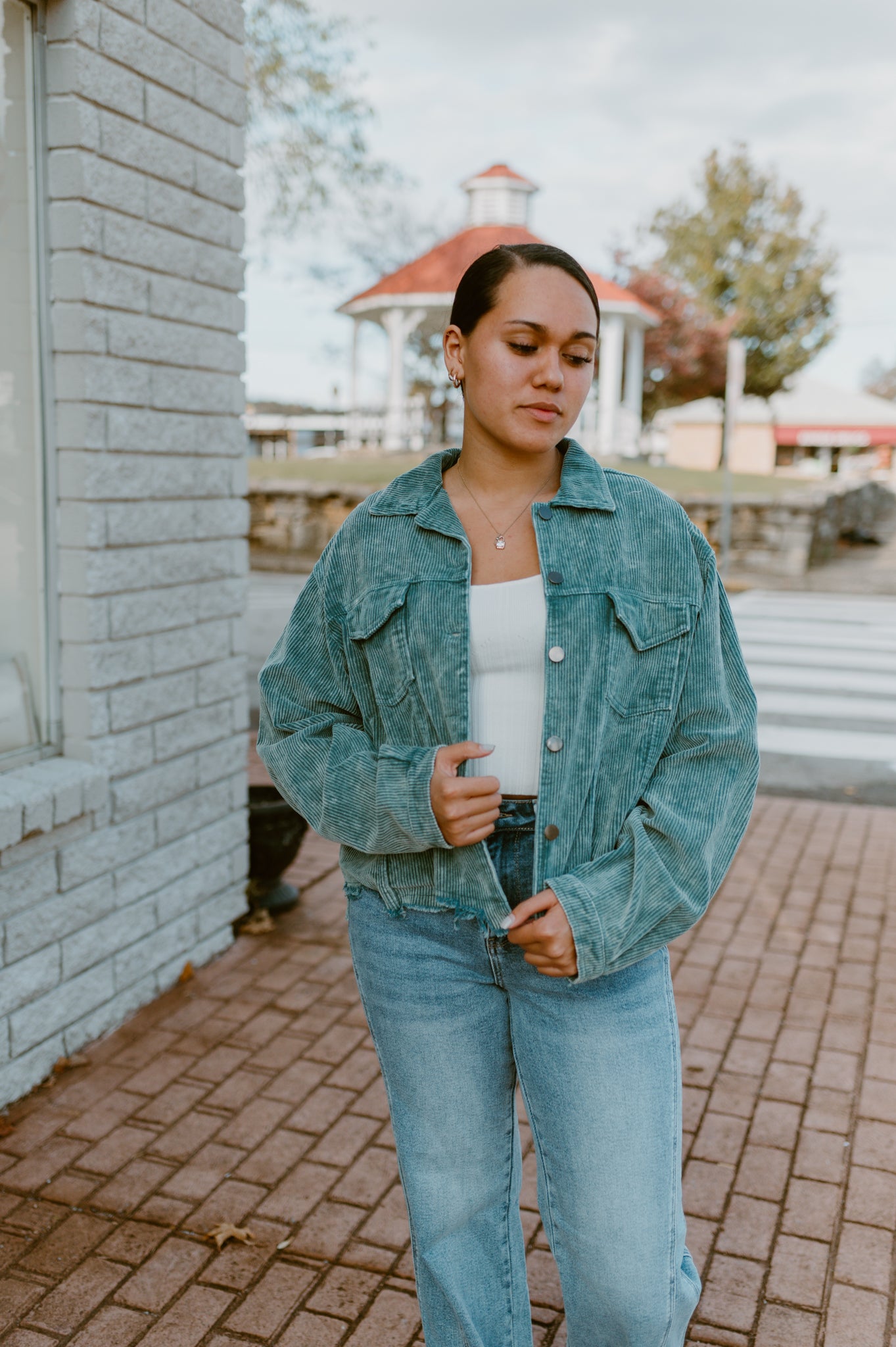 Raw Hem Button Down Corduroy Jacket with Pockets|Teal