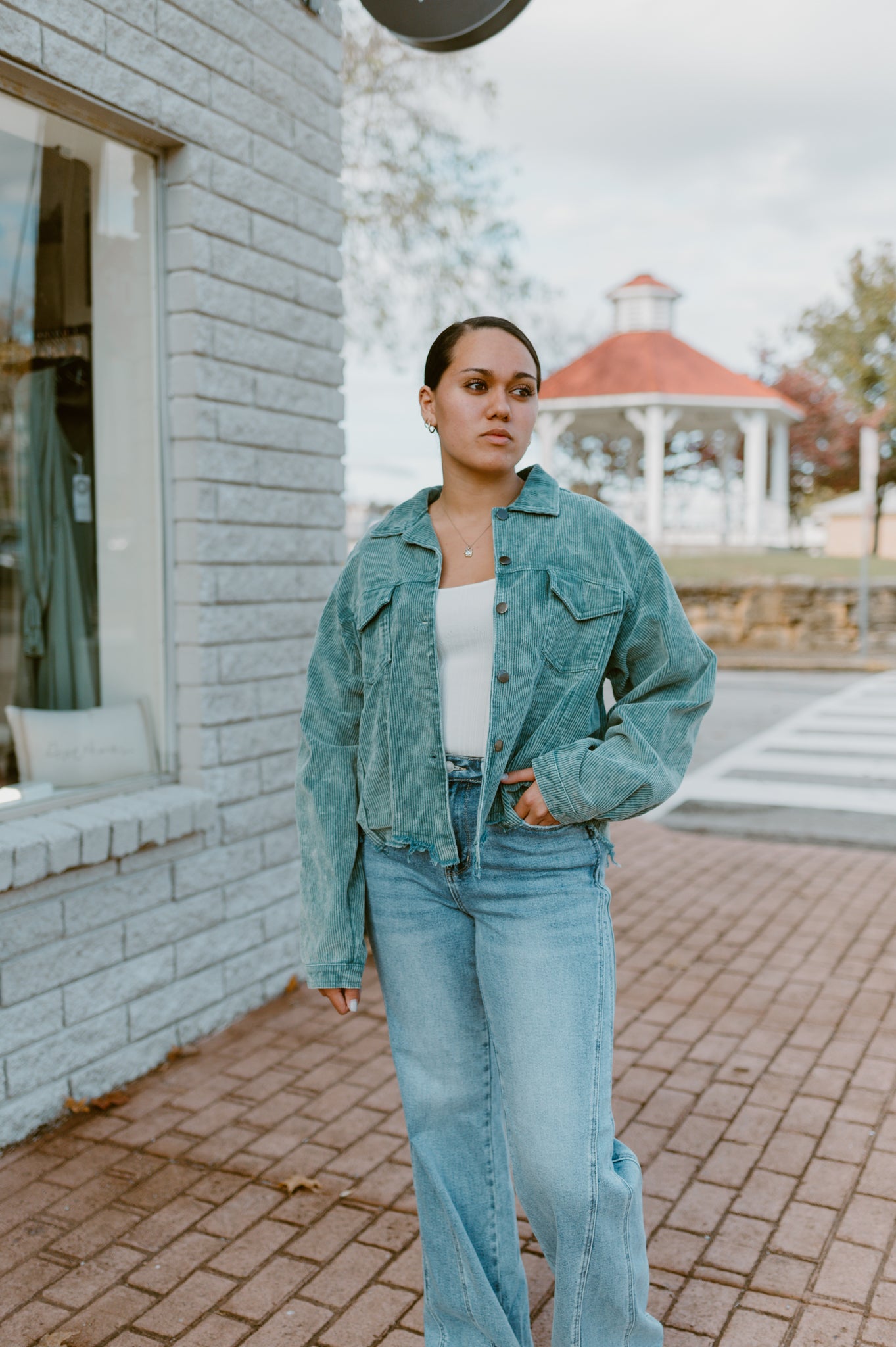 Raw Hem Button Down Corduroy Jacket with Pockets|Teal