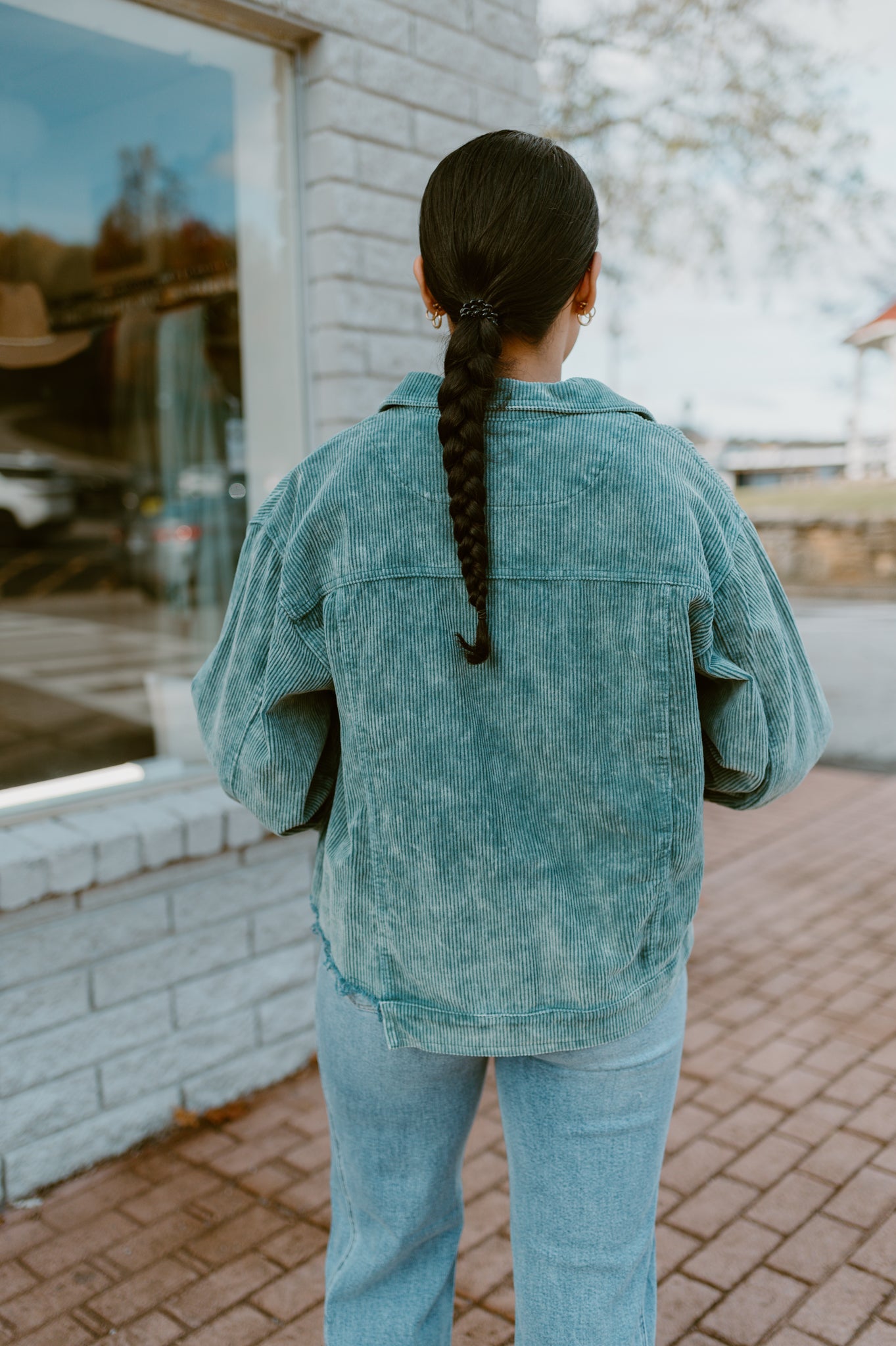 Raw Hem Button Down Corduroy Jacket with Pockets|Teal