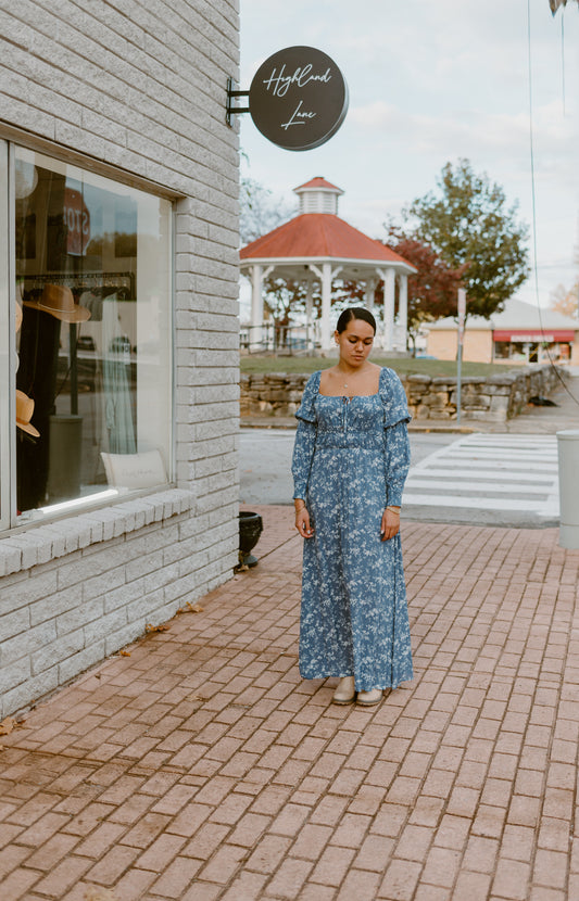 Blue Floral Midi Dress