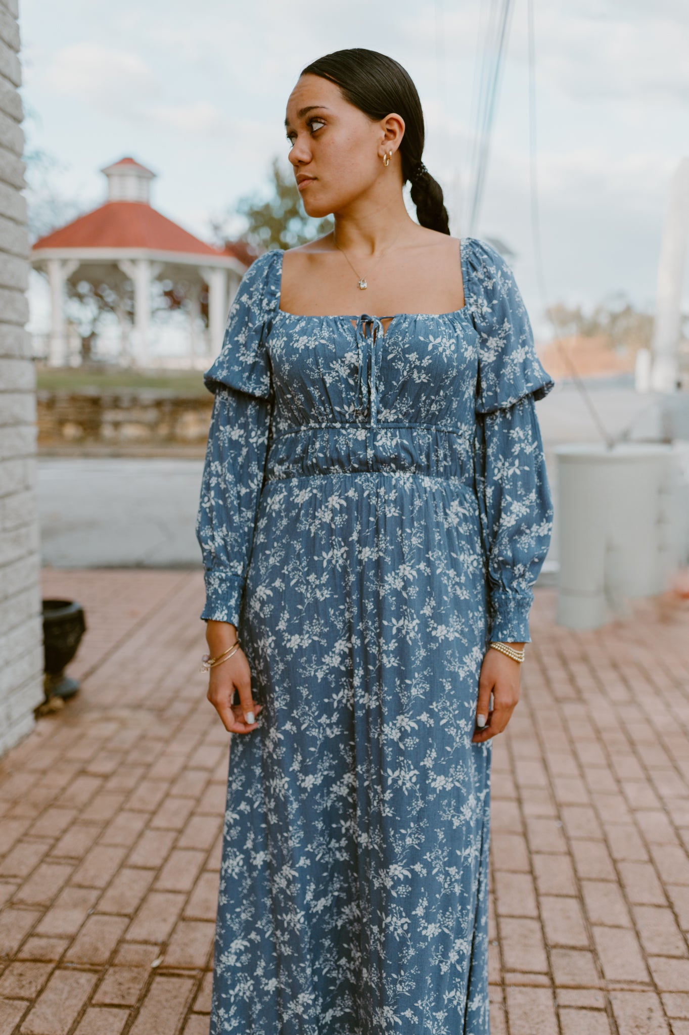 Blue Floral Midi Dress