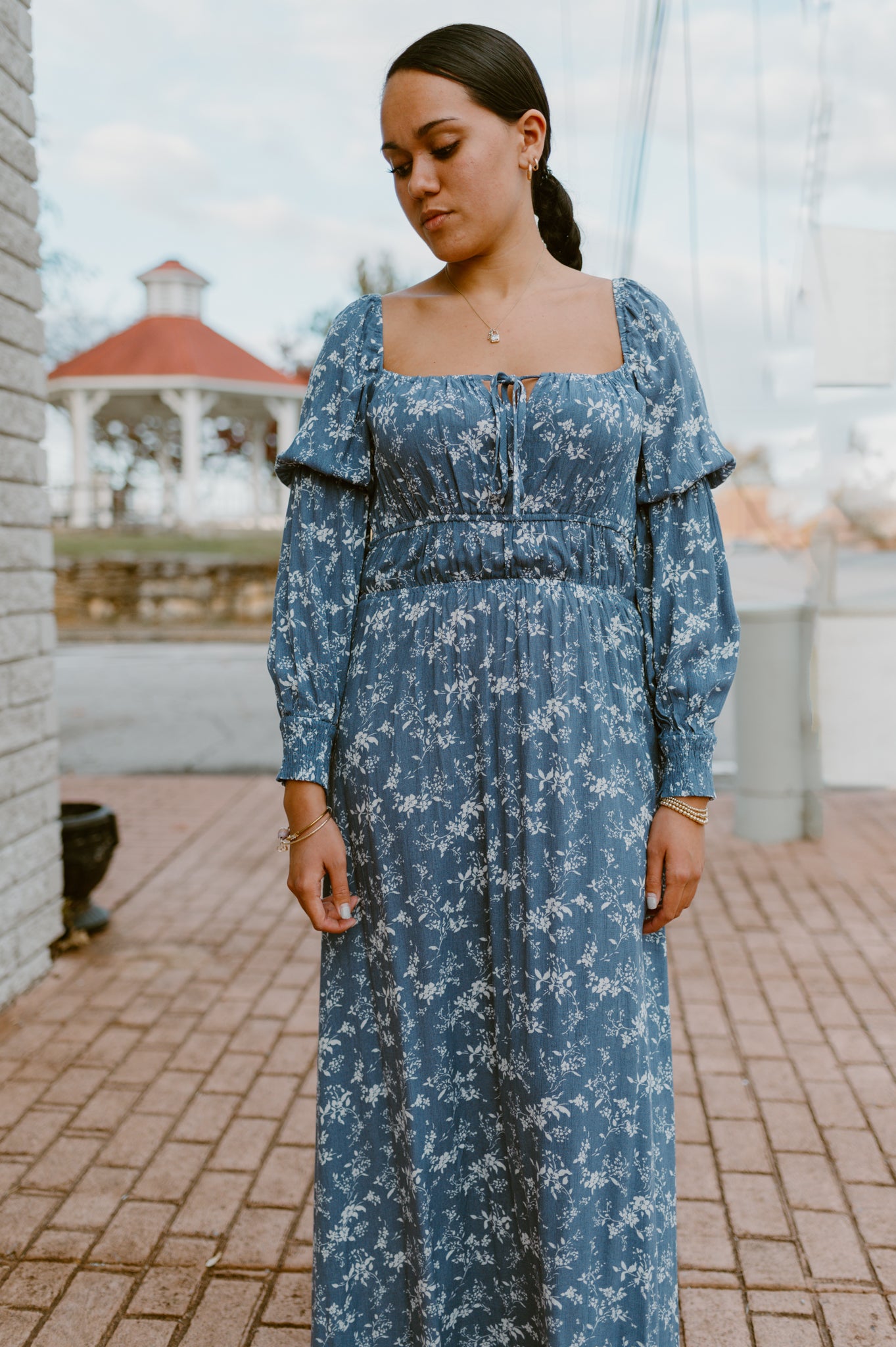 Blue Floral Midi Dress