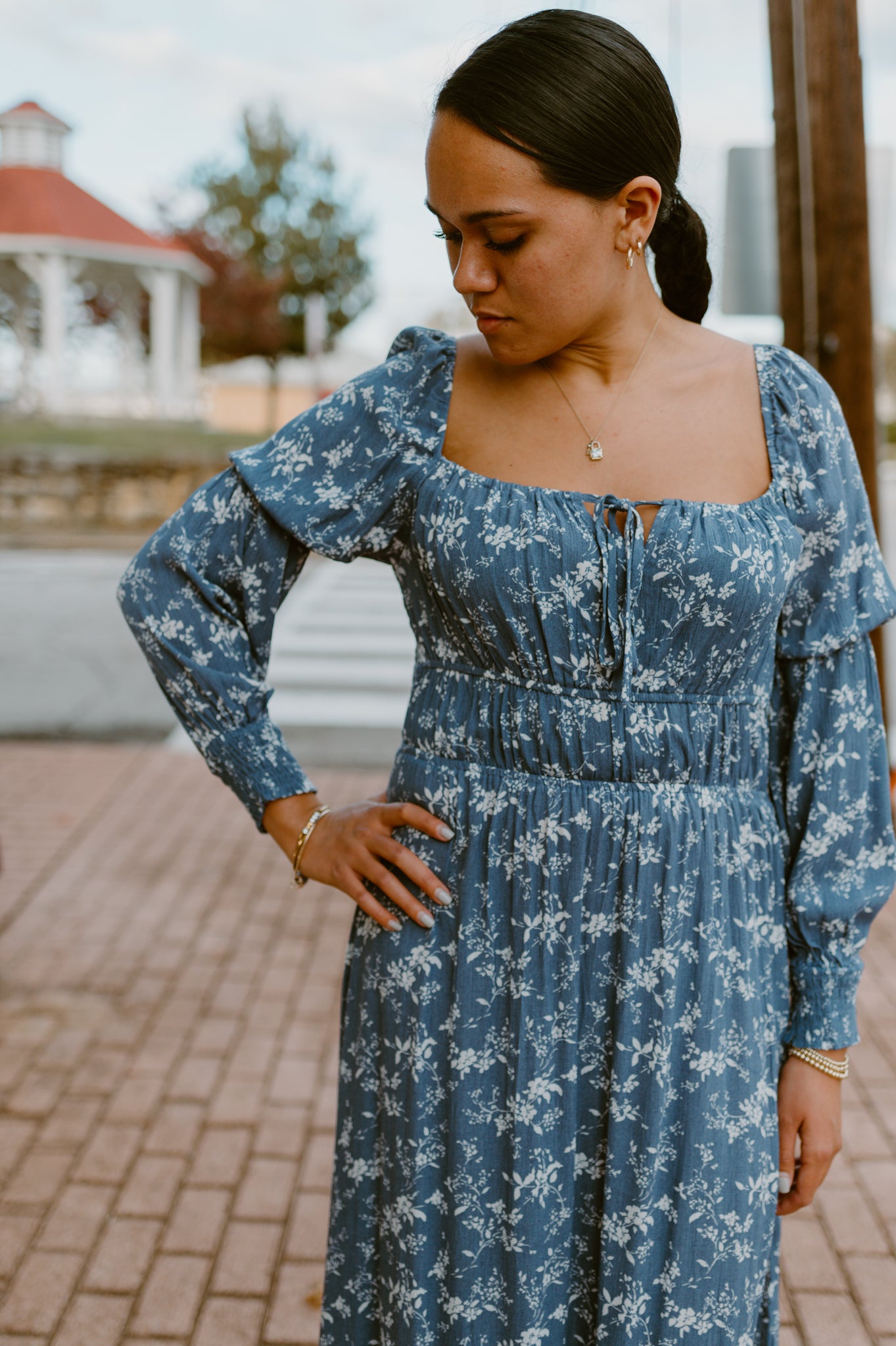 Blue Floral Midi Dress