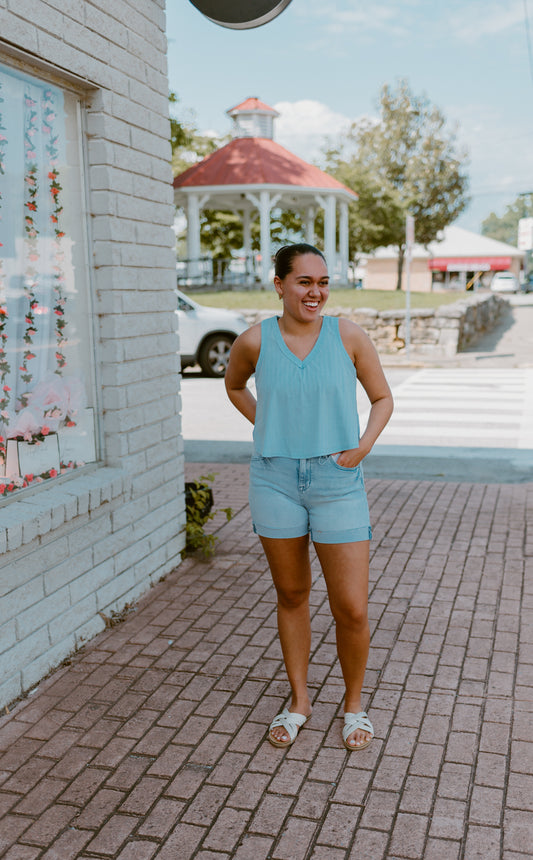 Flowy V-Neck Tank Sky