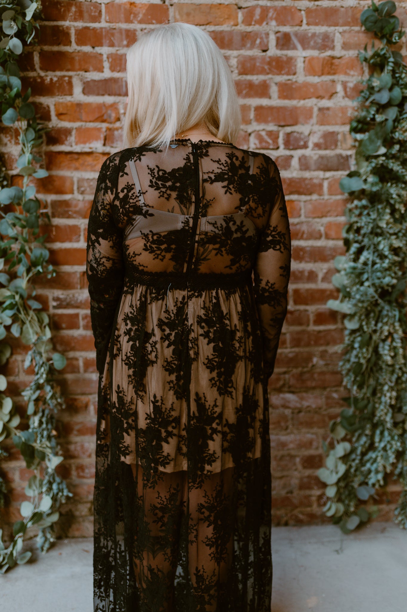 Boho Floral Lace V-Neck Maxi Dress | Black