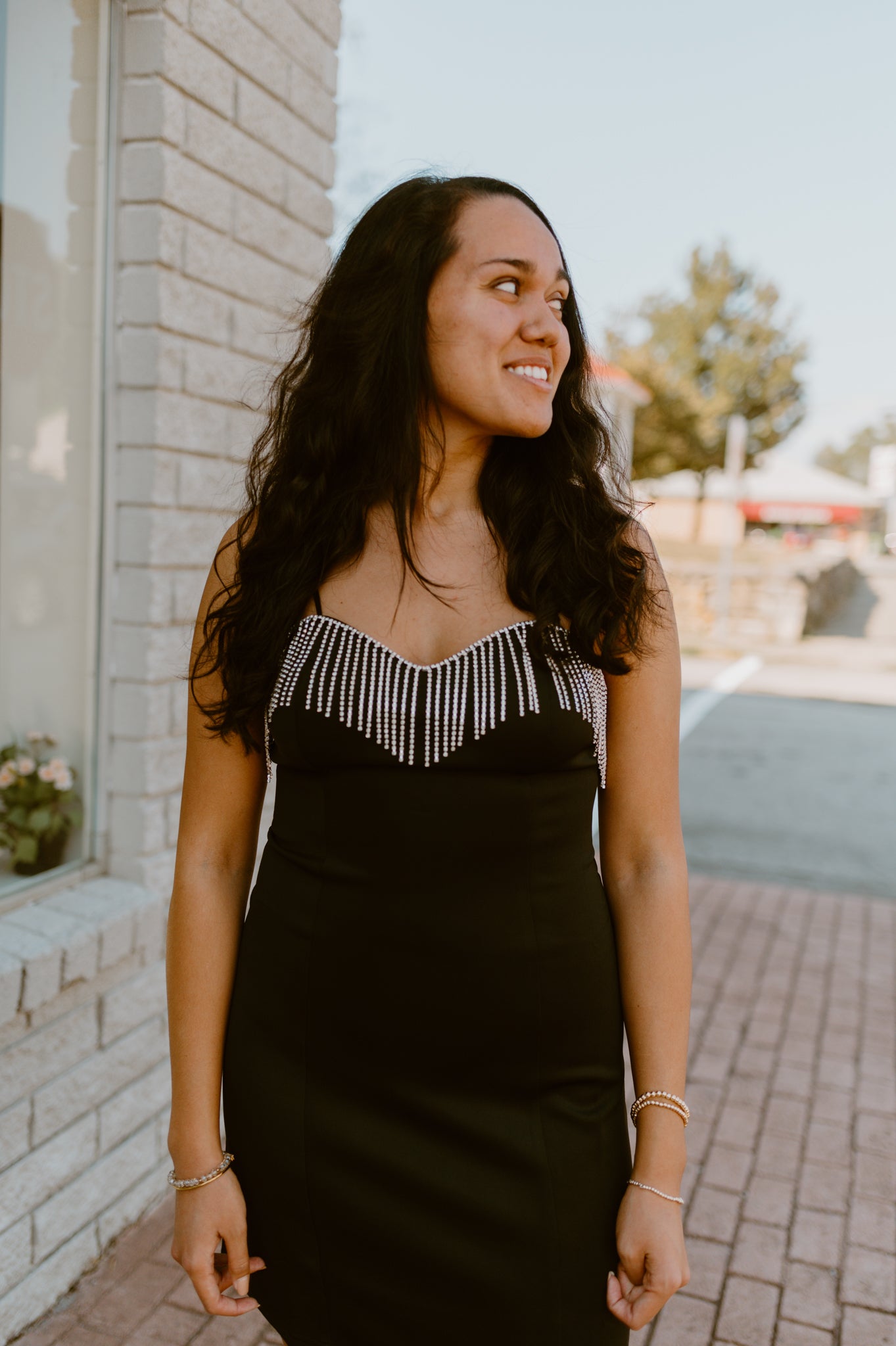 Fringe Rhinestone Mini Black Dress