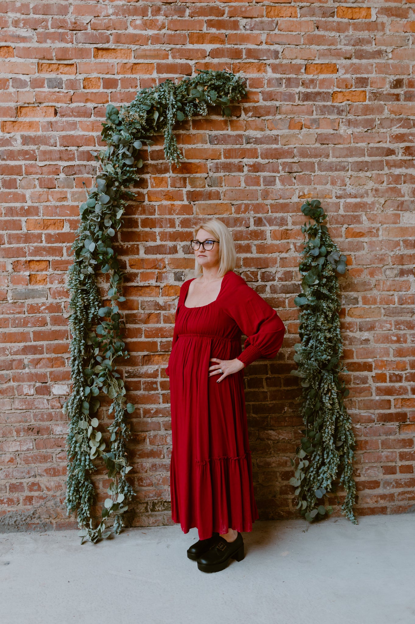 Gathered Long Sleeve Maxi Dress | Cherry Merlot