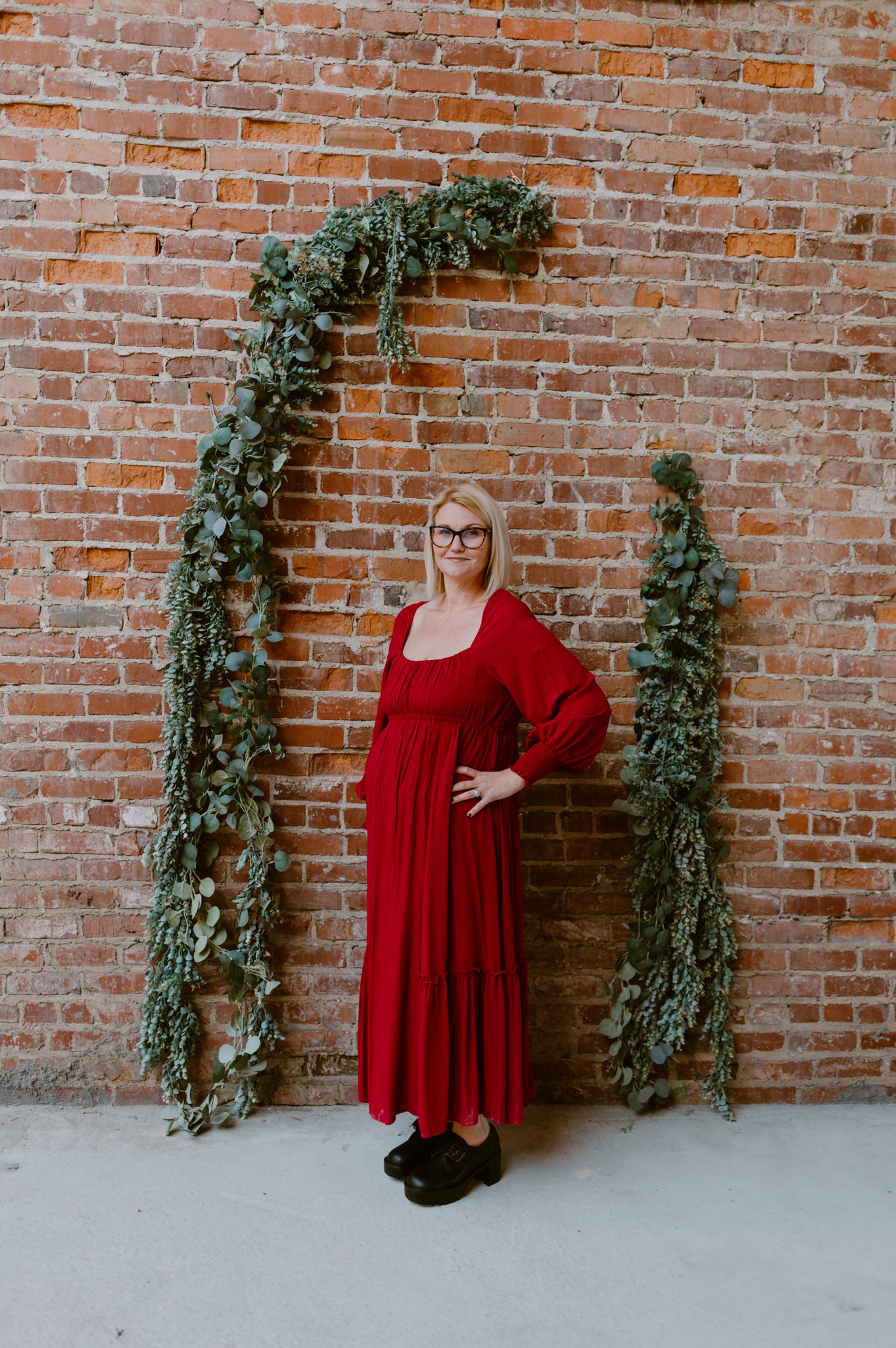 Gathered Long Sleeve Maxi Dress | Cherry Merlot