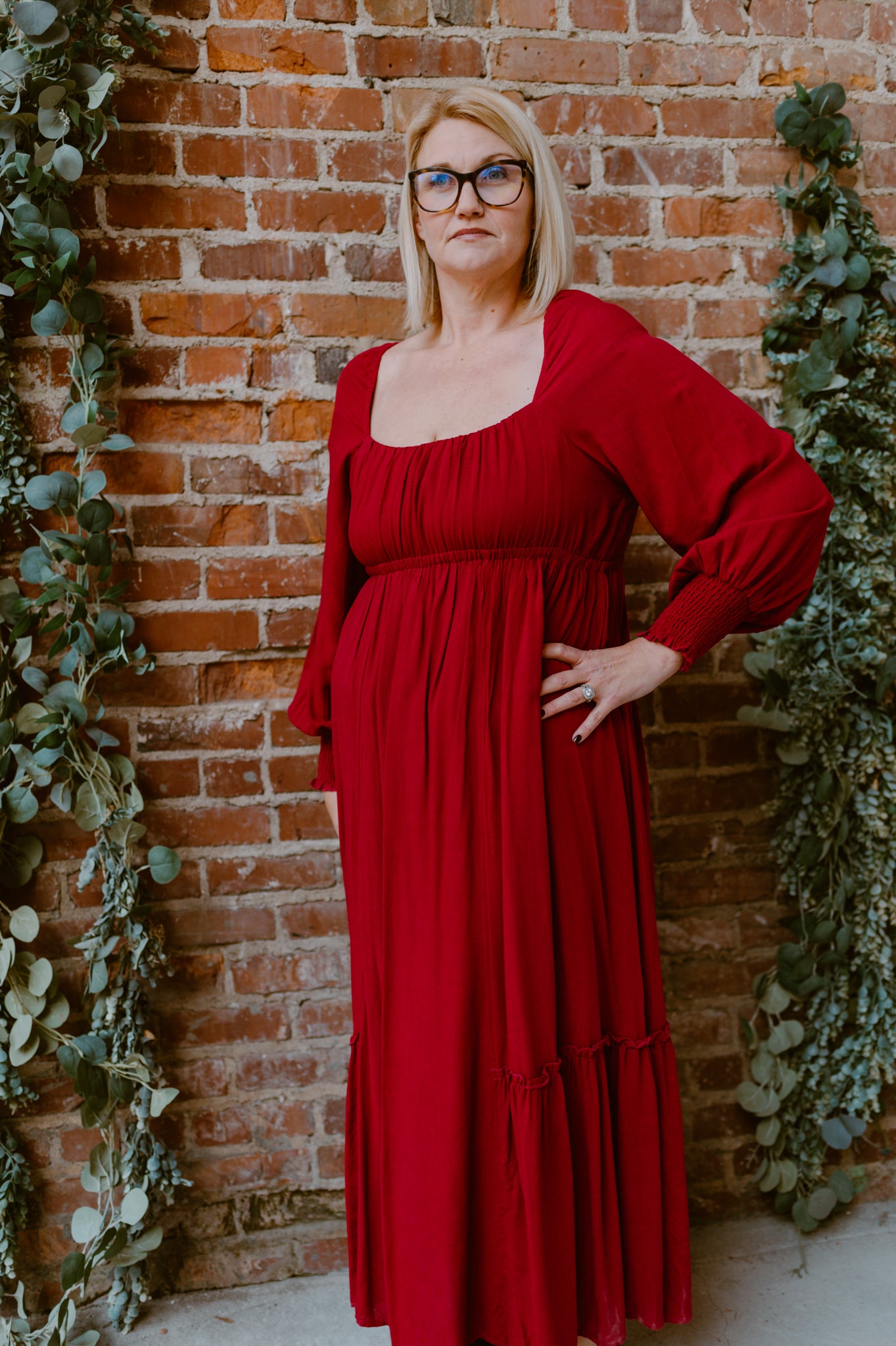 Gathered Long Sleeve Maxi Dress | Cherry Merlot