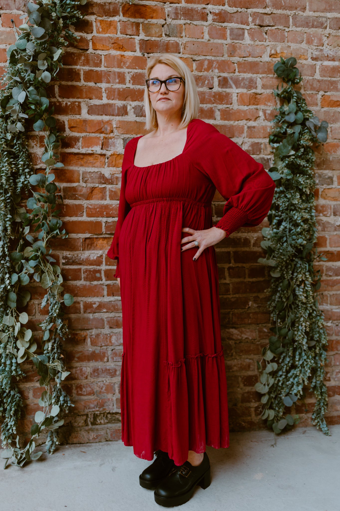 Gathered Long Sleeve Maxi Dress | Cherry Merlot