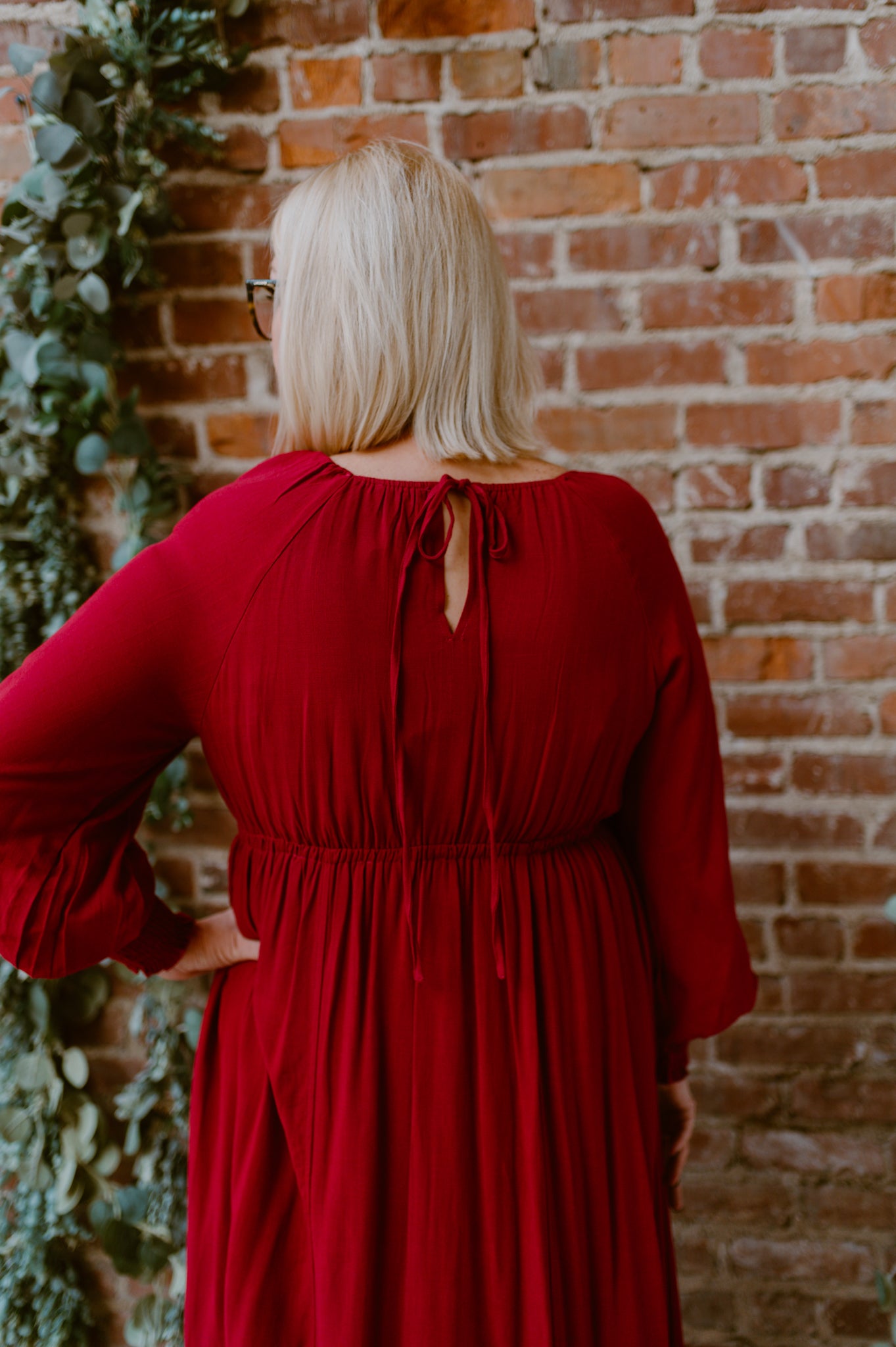 Gathered Long Sleeve Maxi Dress | Cherry Merlot