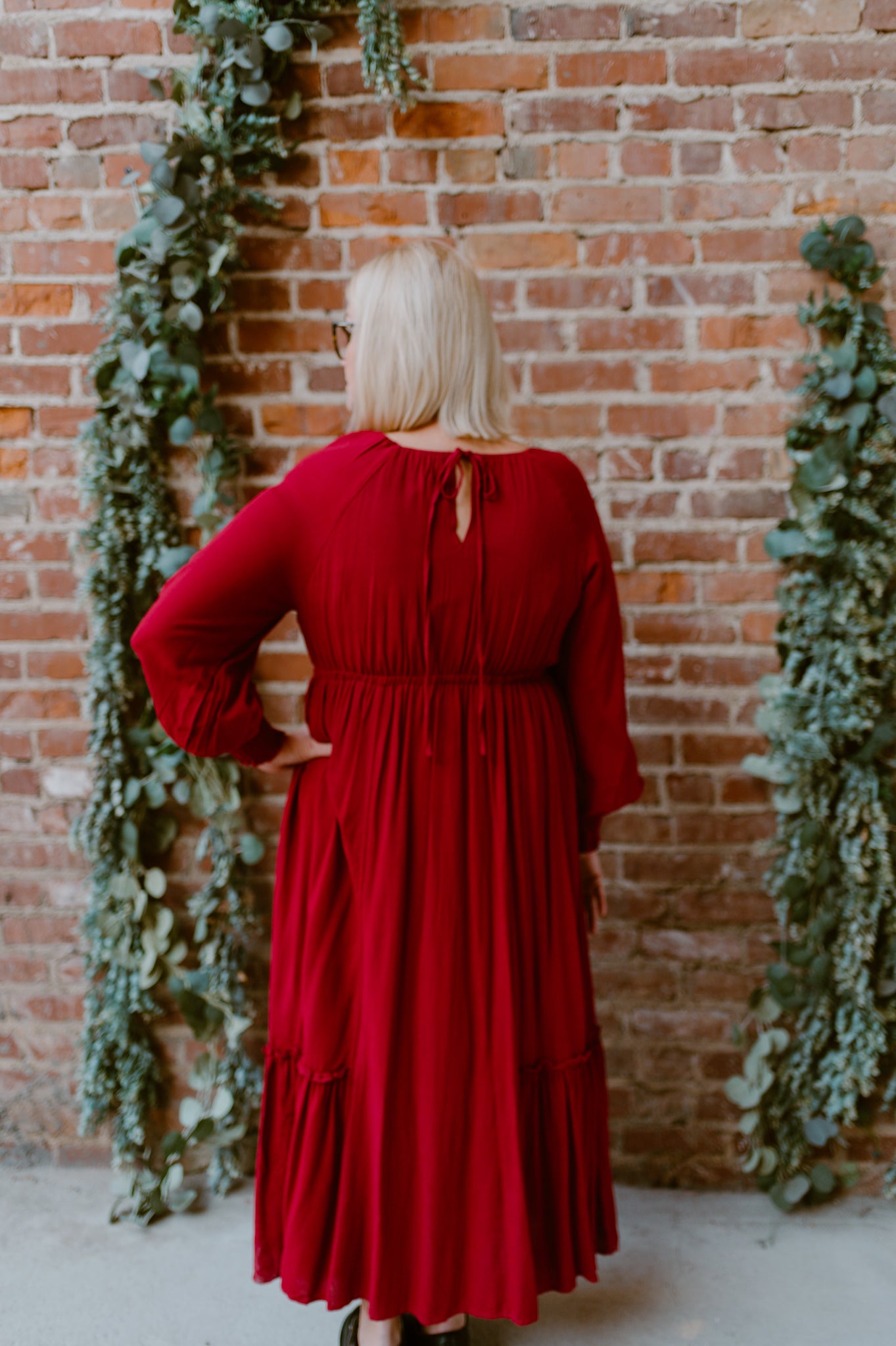 Gathered Long Sleeve Maxi Dress | Cherry Merlot