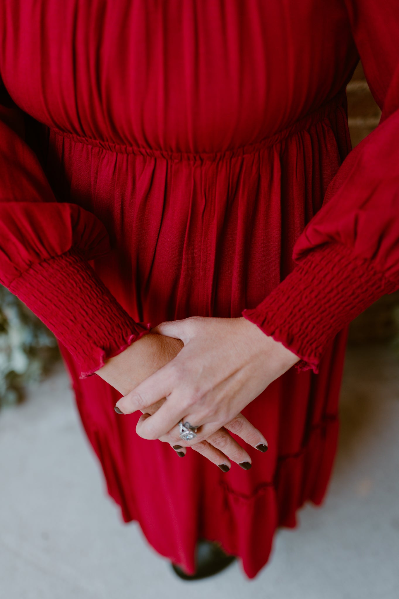 Gathered Long Sleeve Maxi Dress | Cherry Merlot