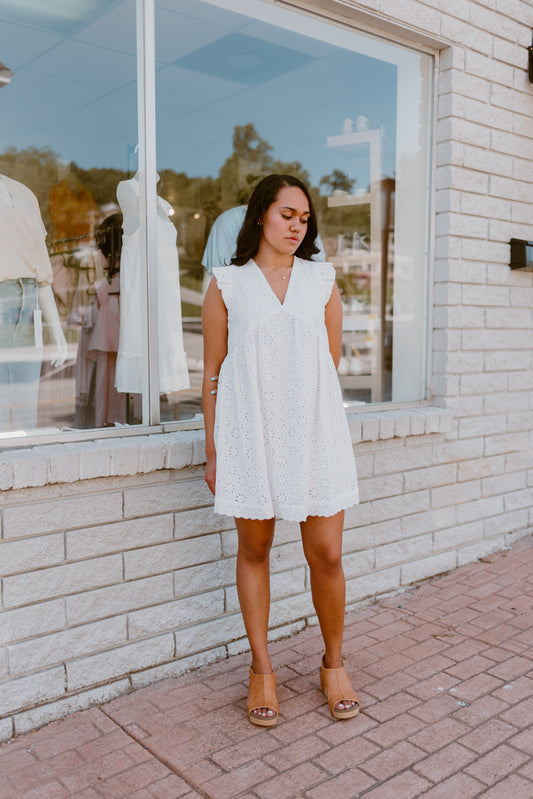 White Eyelet Babydoll Mini Dress