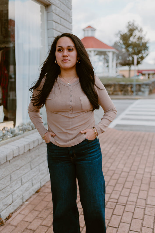 Soft Brushed Knit Casual Top | Taupe