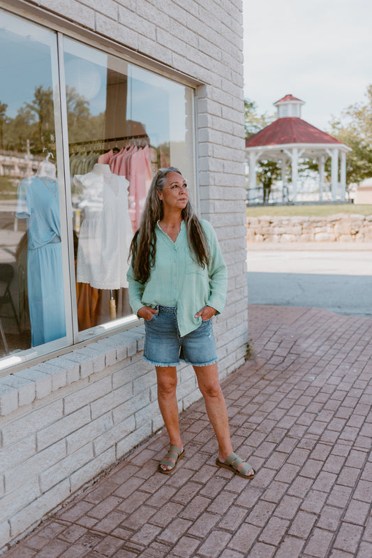 Beach Dreamer Teal Washed Woven Gauze Top