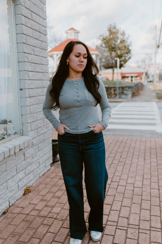 Soft Brushed Knit Casual Top | Gray