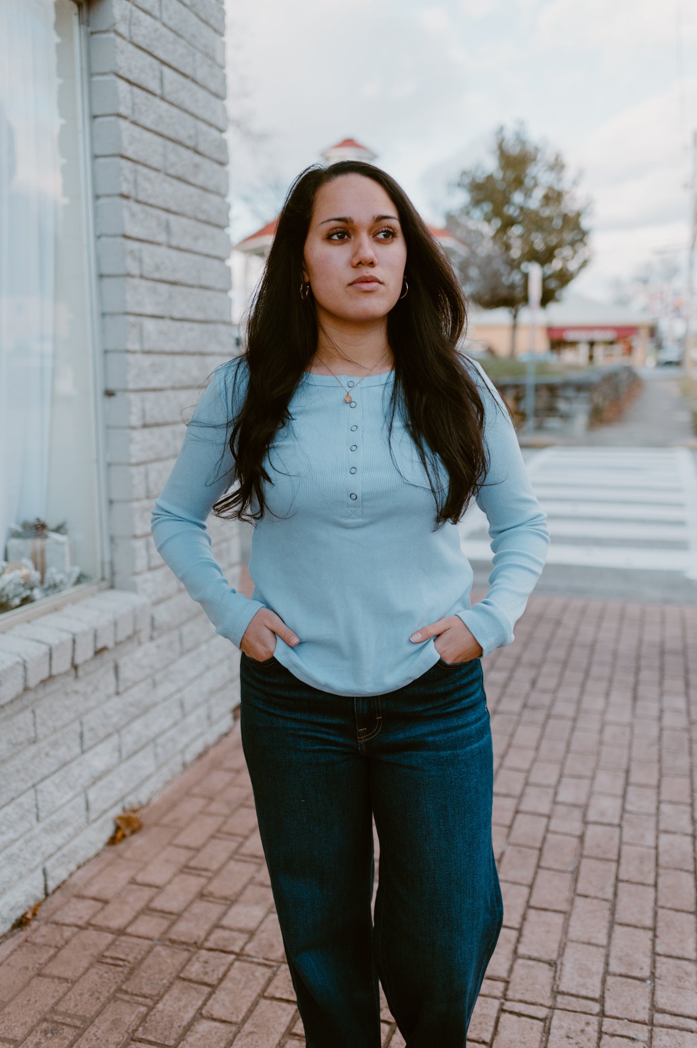 Soft Brushed Knit Casual Top | Sky Blue