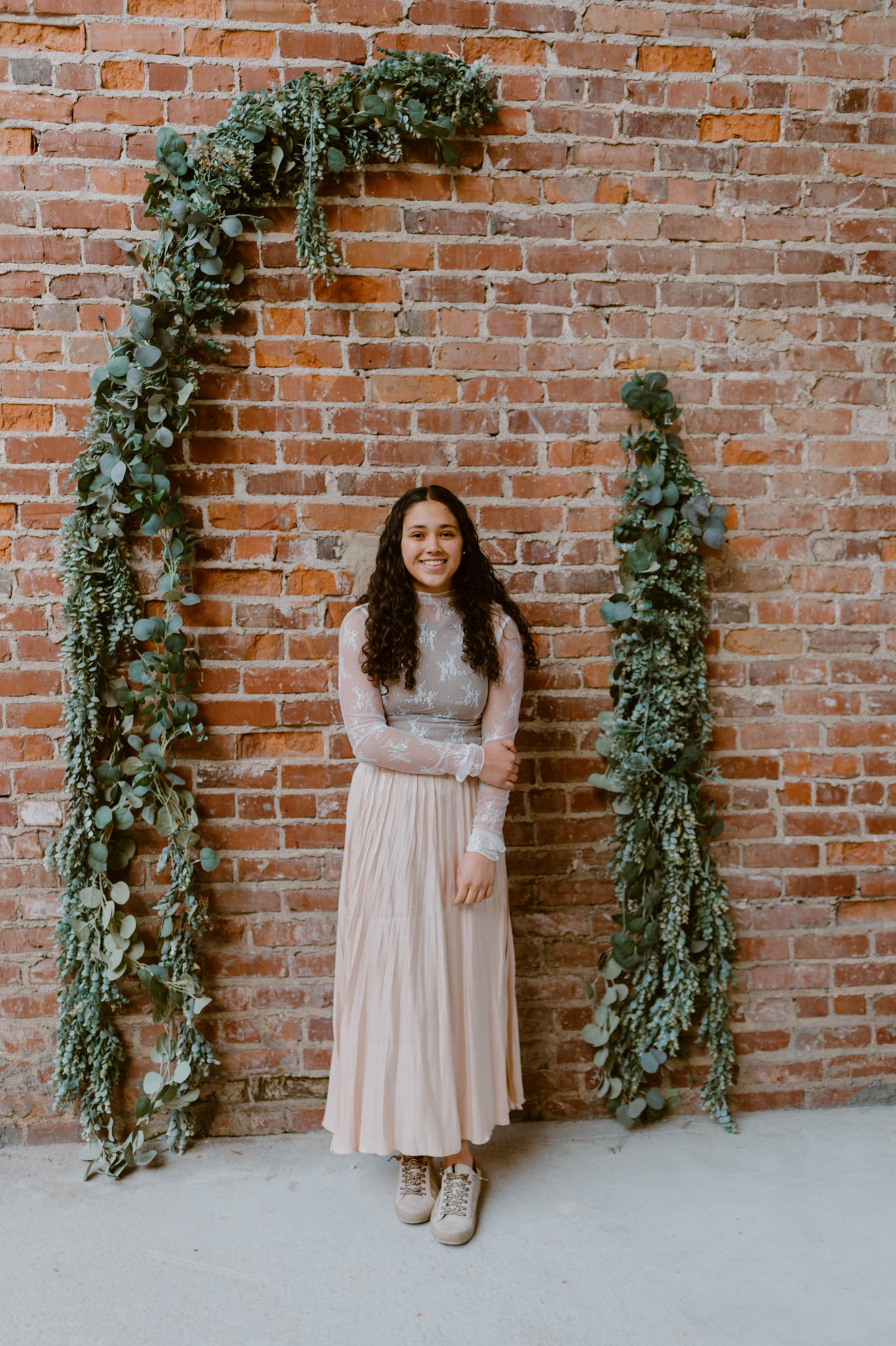 Shiny Pleated Midi Skirt | Beige