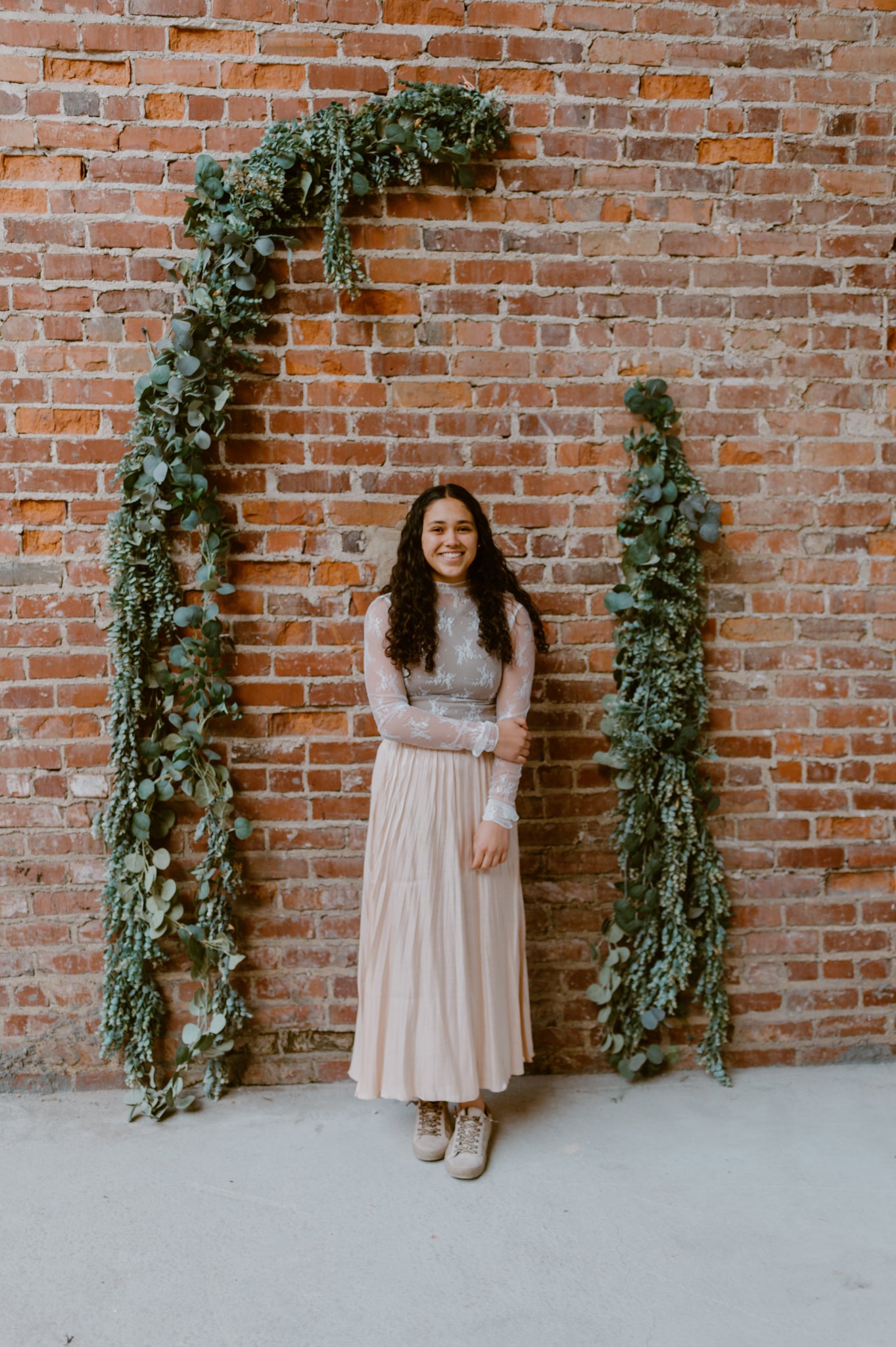 Shiny Pleated Midi Skirt | Beige