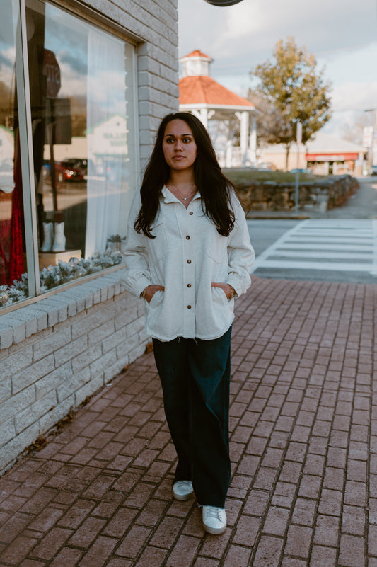 Cozy Button Down Jacket- Cream