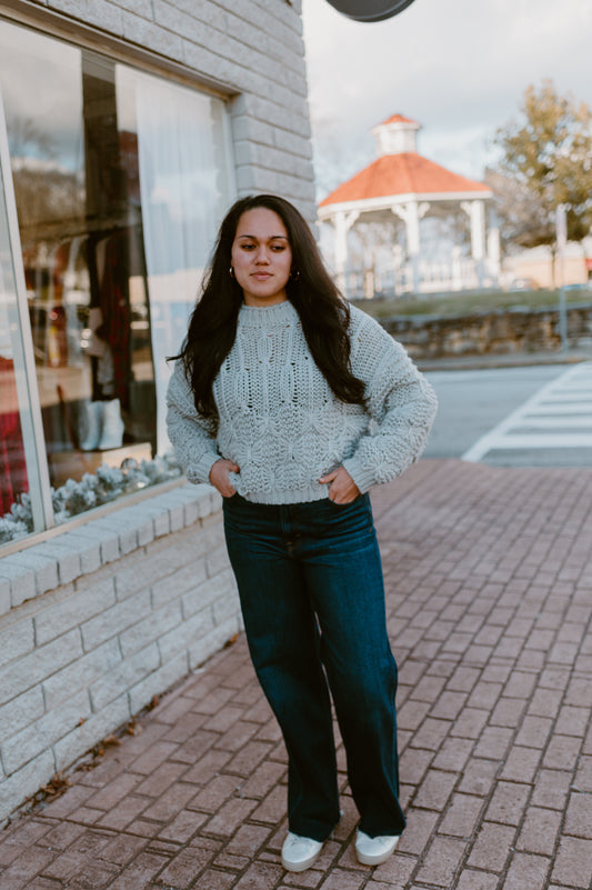 The Frankie Cable Knit Cropped Sweater | Gray