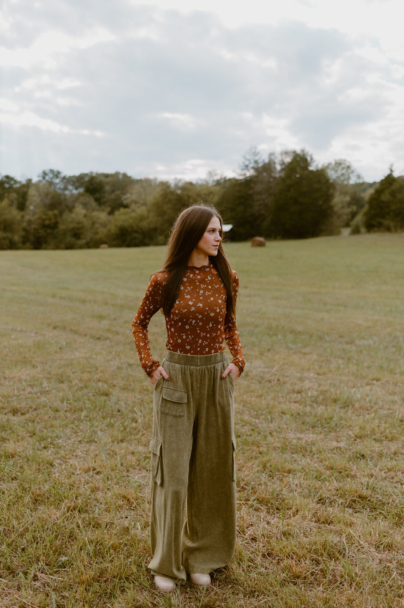 Brown Floral Lace Long Sleeve Top