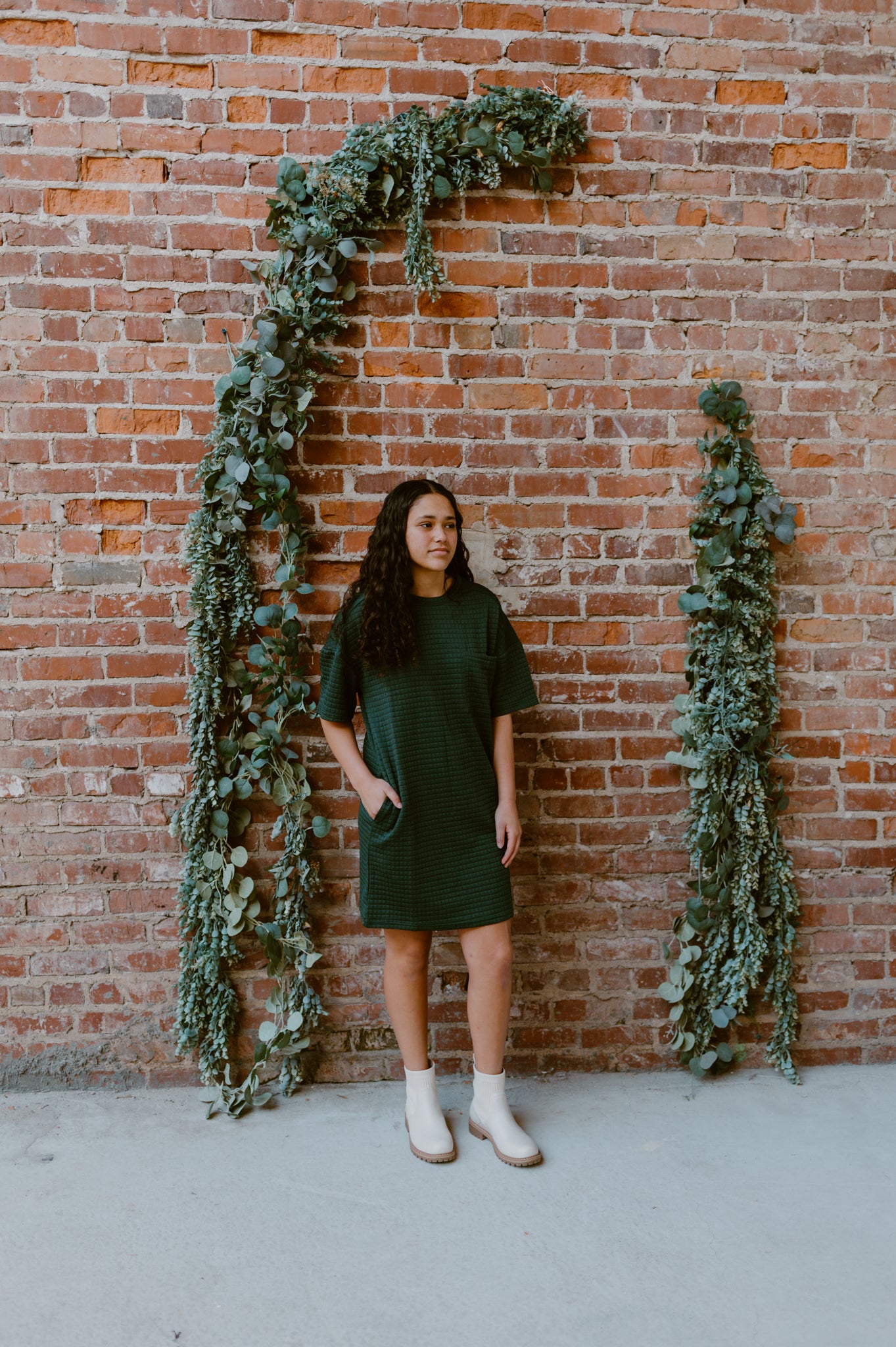 Oversized Quilted Basic Shift Mini Dress | Forest