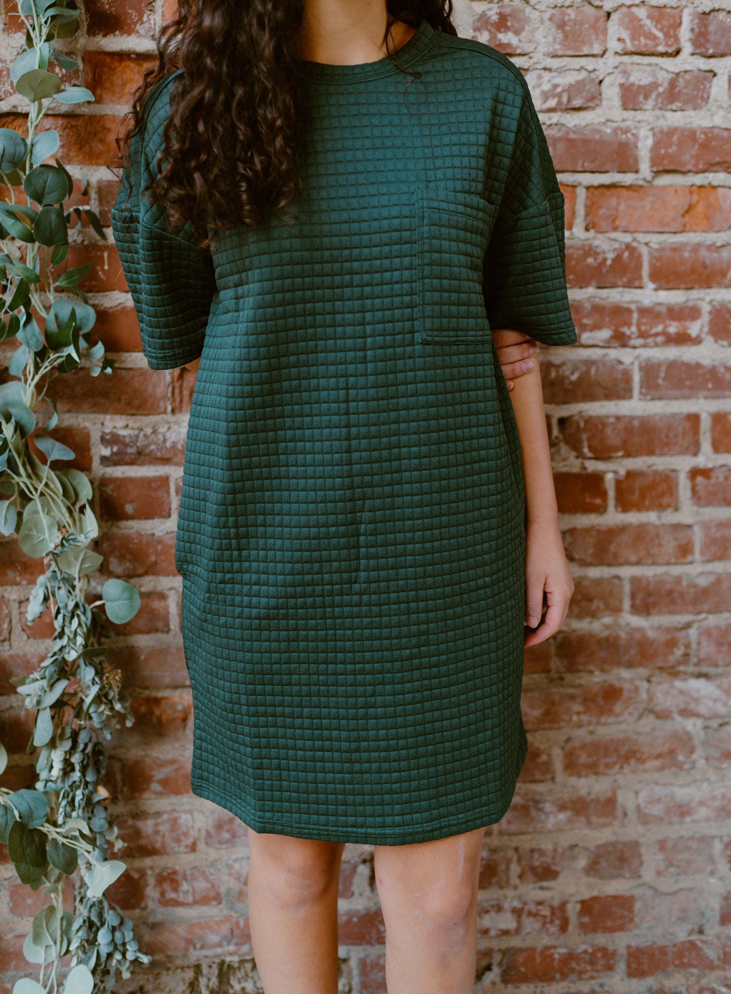 Oversized Quilted Basic Shift Mini Dress | Forest