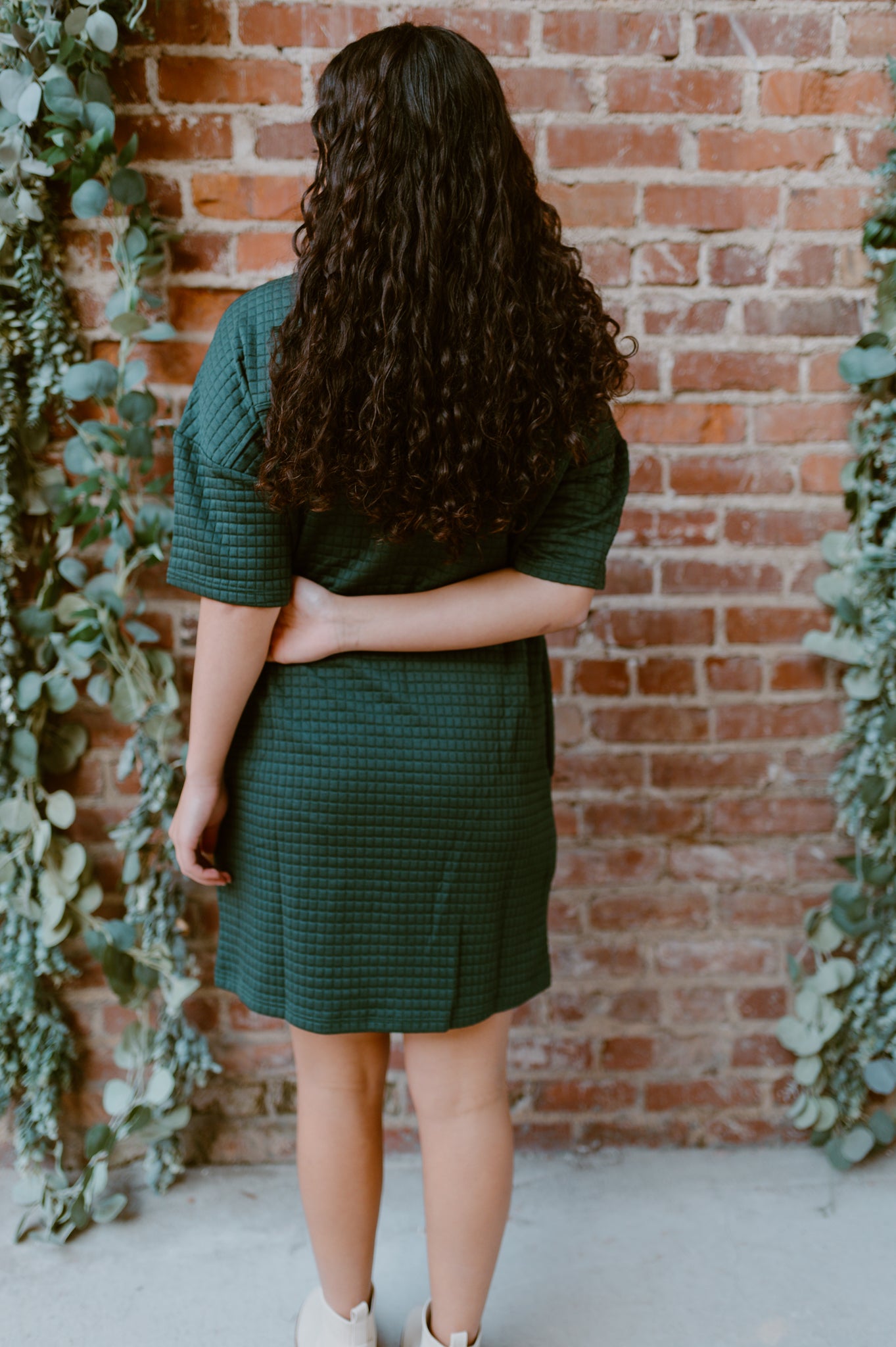 Oversized Quilted Basic Shift Mini Dress | Forest