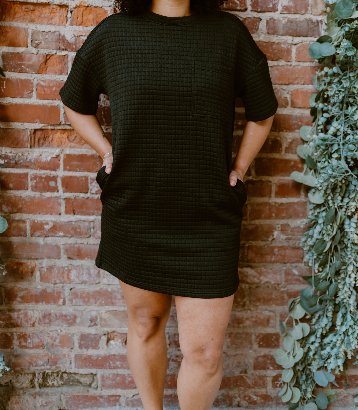 Oversized Quilted Basic Shift Mini Dress | Black