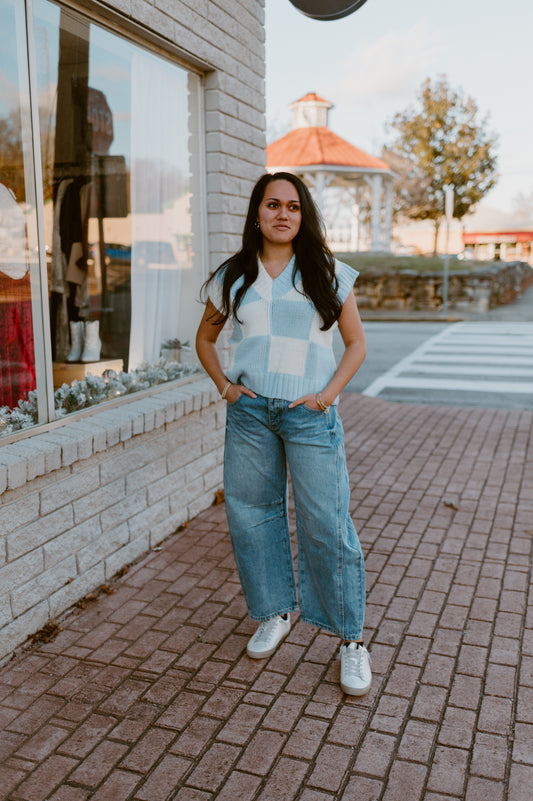 Preppy  Powder Blue Checkered Sweater Vest