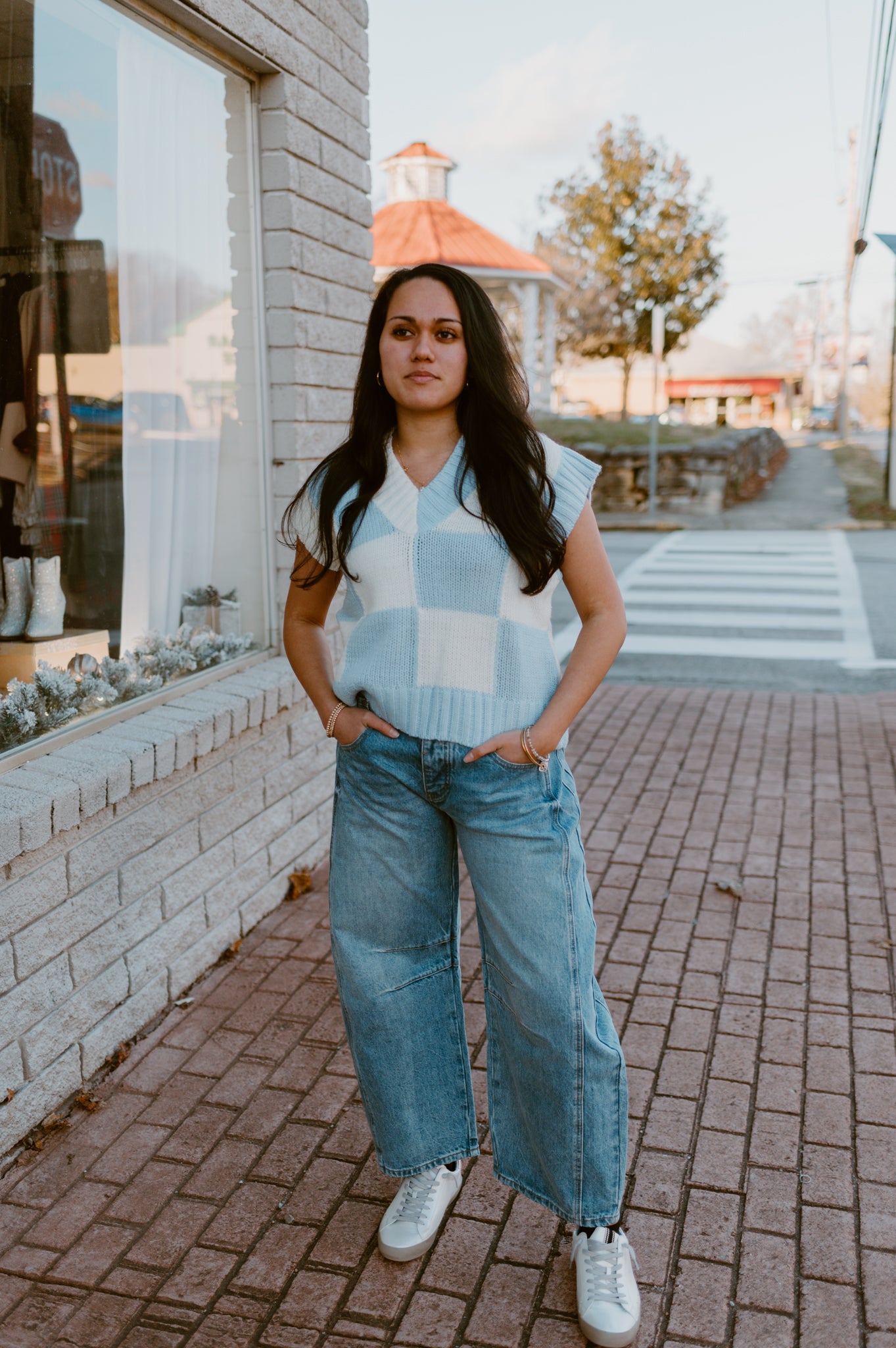 Preppy  Powder Blue Checkered Sweater Vest