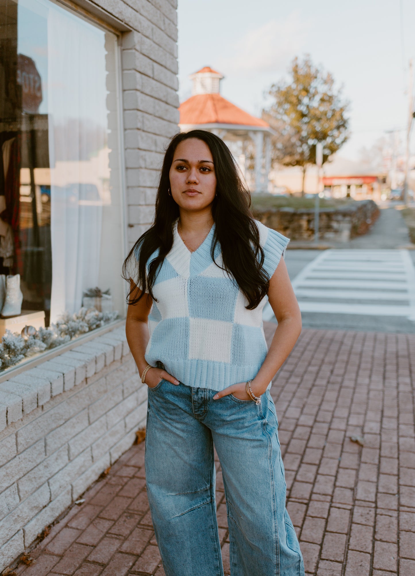 Preppy  Powder Blue Checkered Sweater Vest