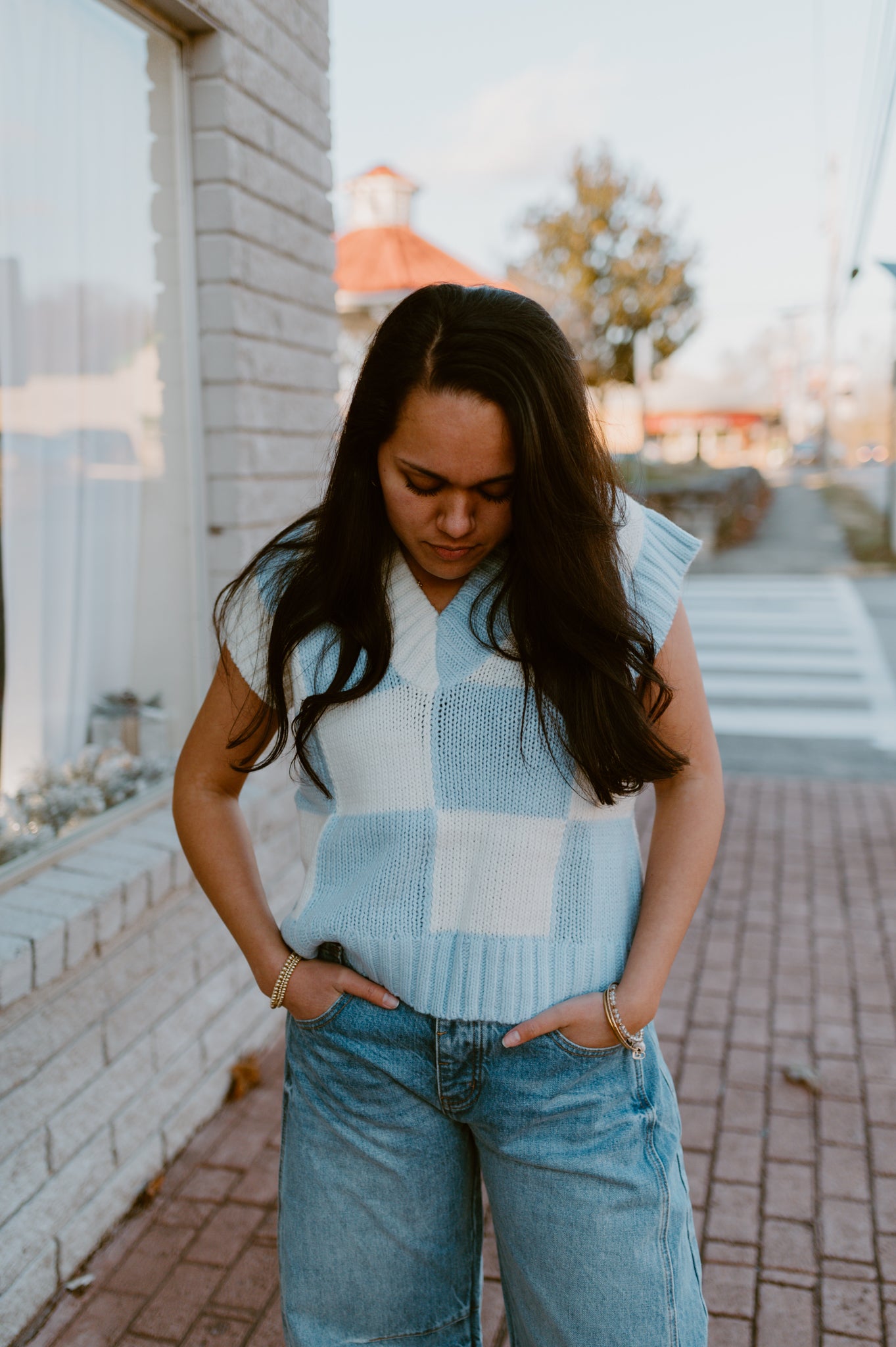 Preppy  Powder Blue Checkered Sweater Vest