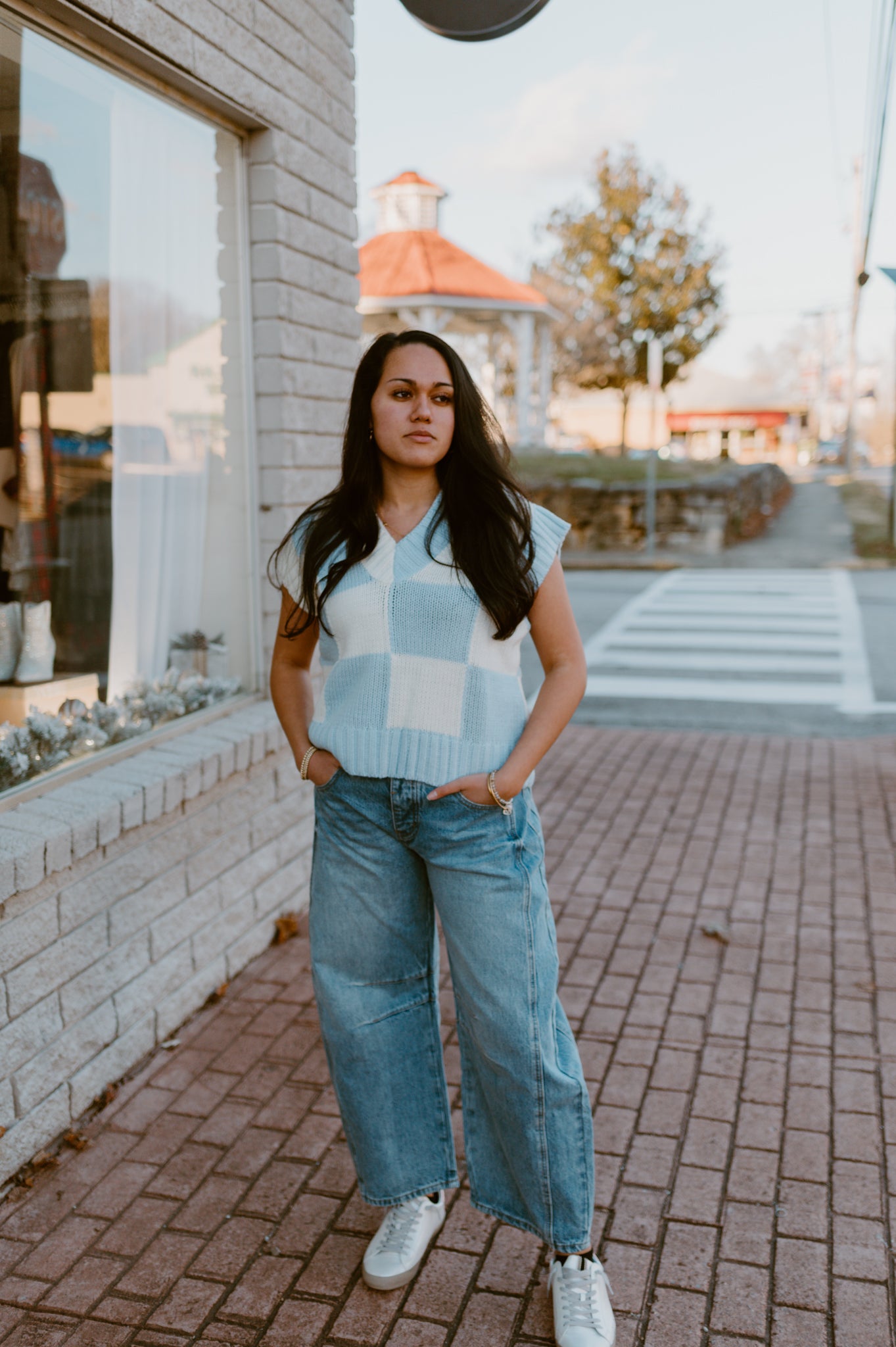 Preppy  Powder Blue Checkered Sweater Vest