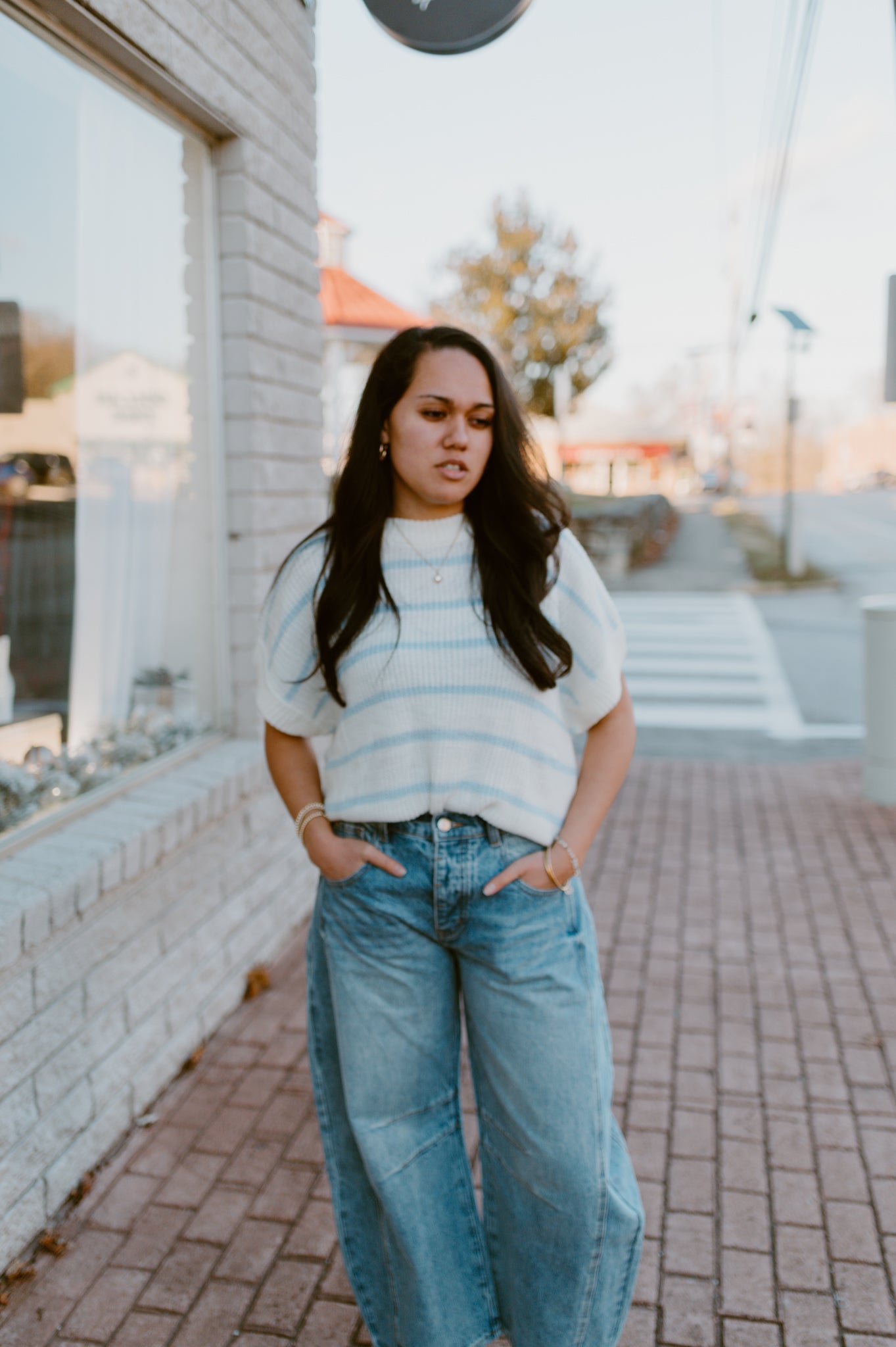 Striped Short Sleeve Sweater