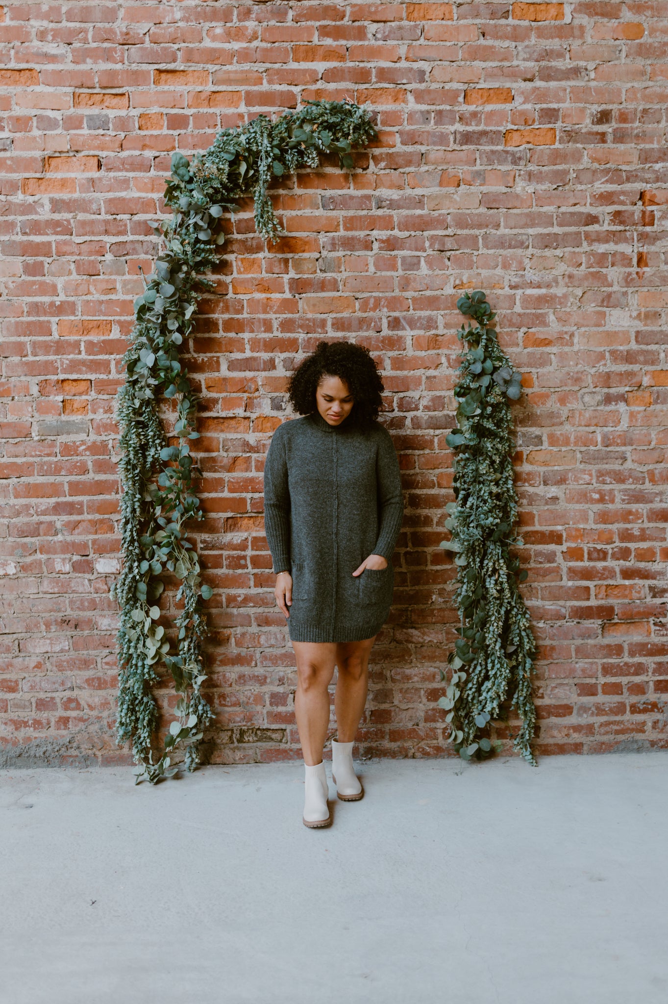 Knit Mock Turtleneck Sweater Dress | Gray