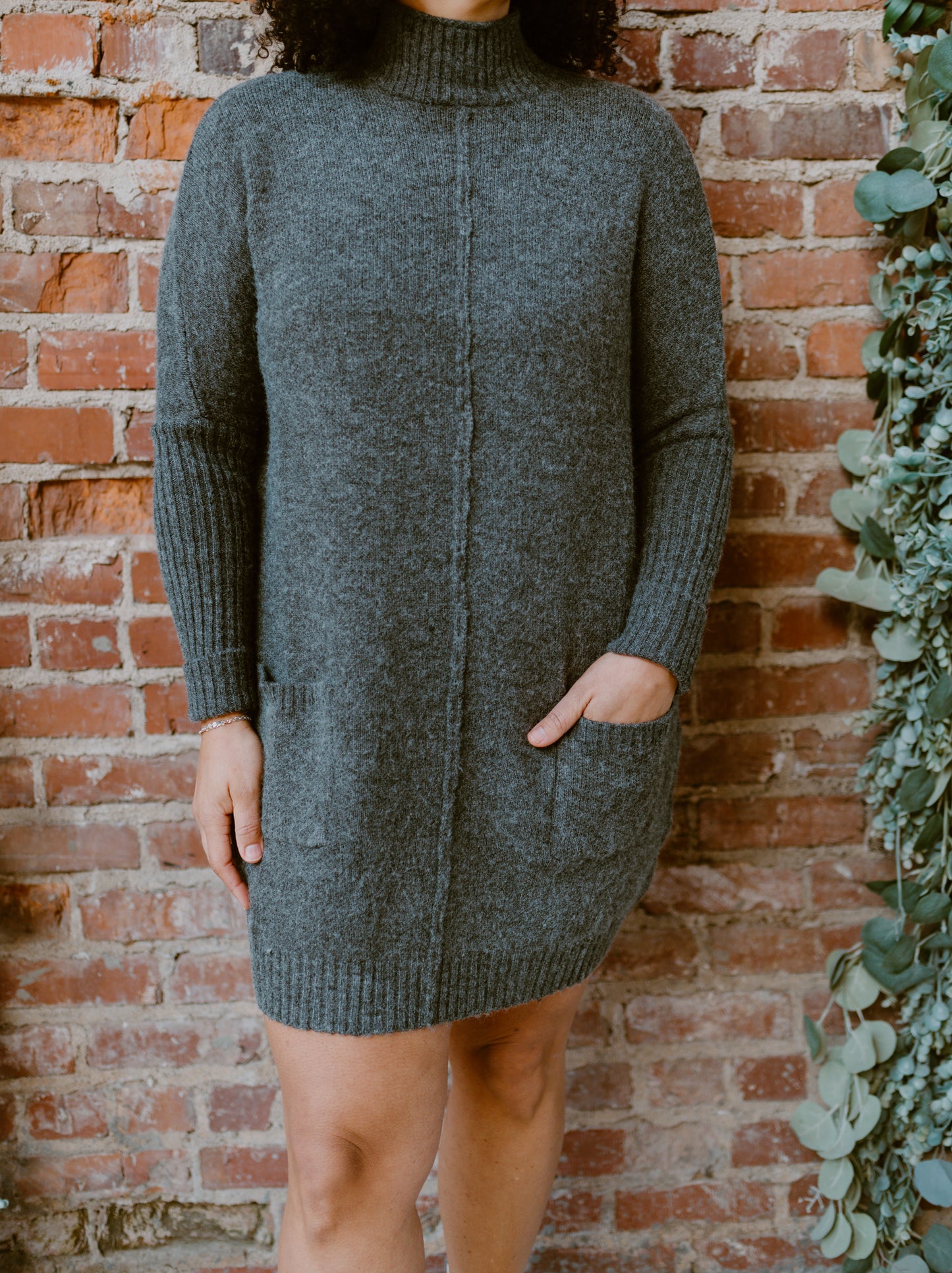 Knit Mock Turtleneck Sweater Dress | Gray