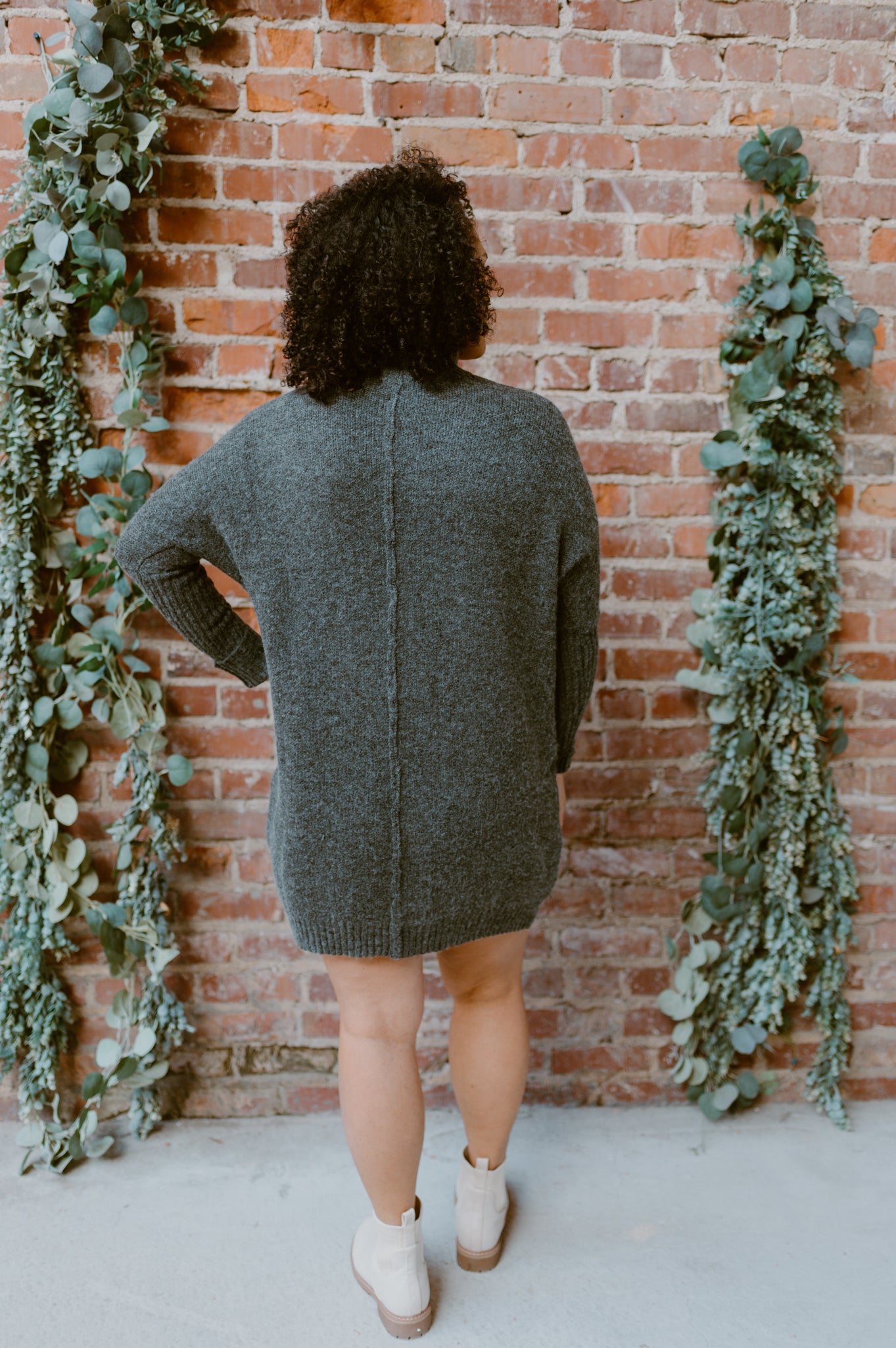 Knit Mock Turtleneck Sweater Dress | Gray